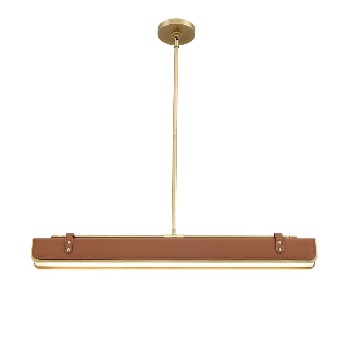 Quintiesse Valise LED Linear Pendant - Vintage Brass & Cognac Leather