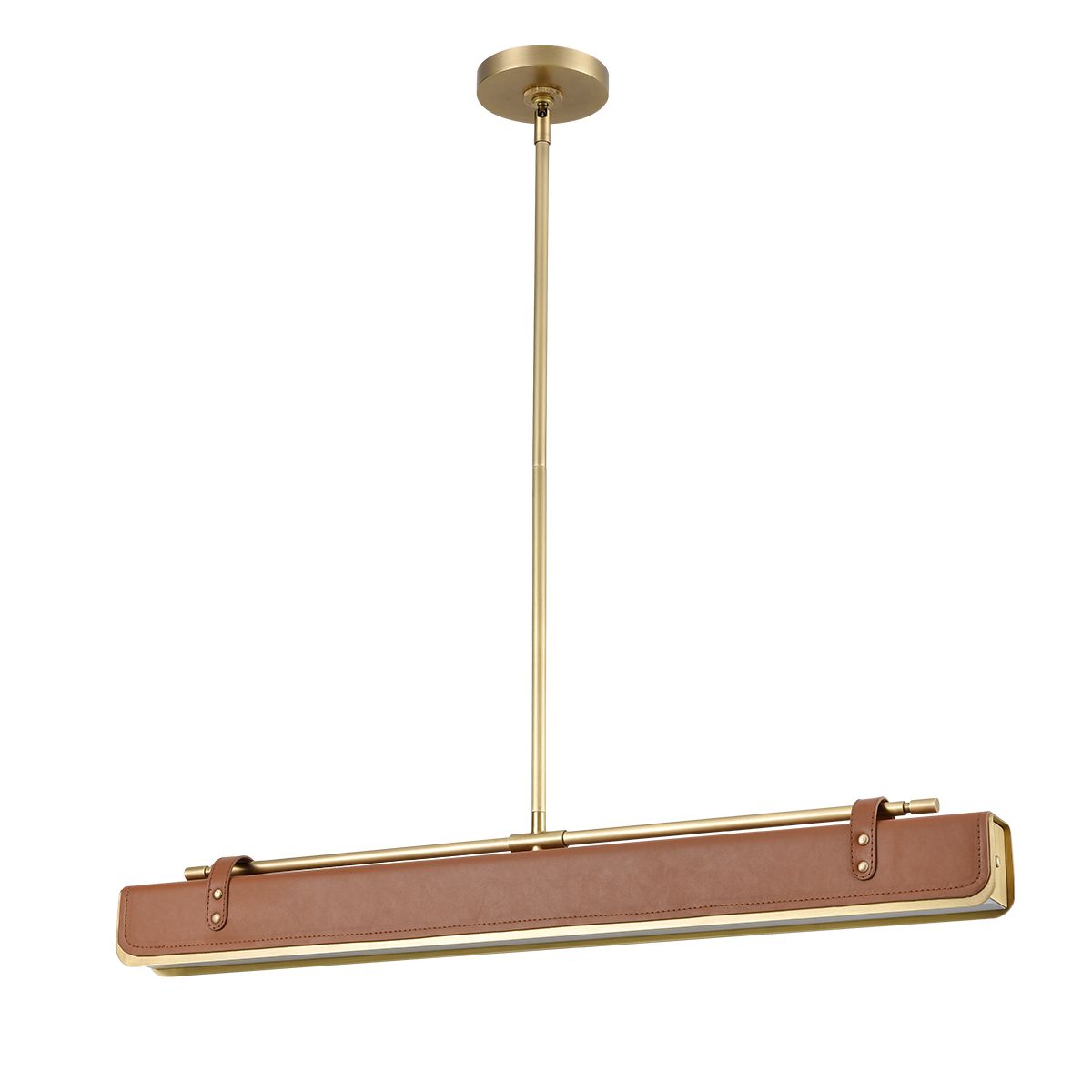 Quintiesse Valise LED Linear Pendant - Vintage Brass & Cognac Leather