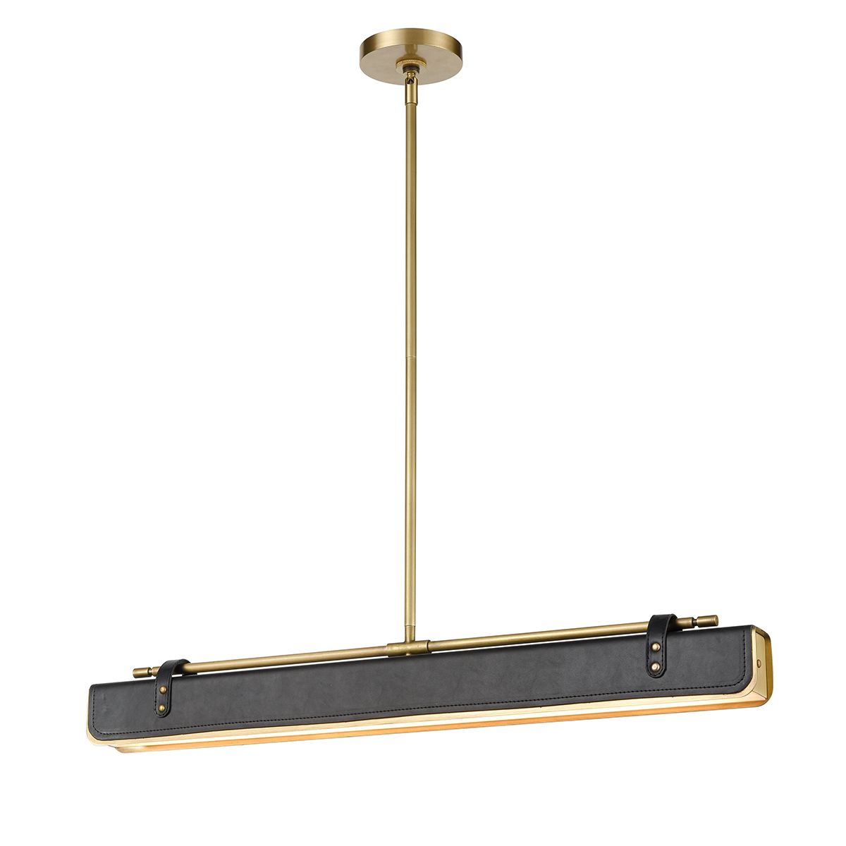 Quintiesse Valise LED Linear Pendant - Vintage Brass & Tuxedo Leather