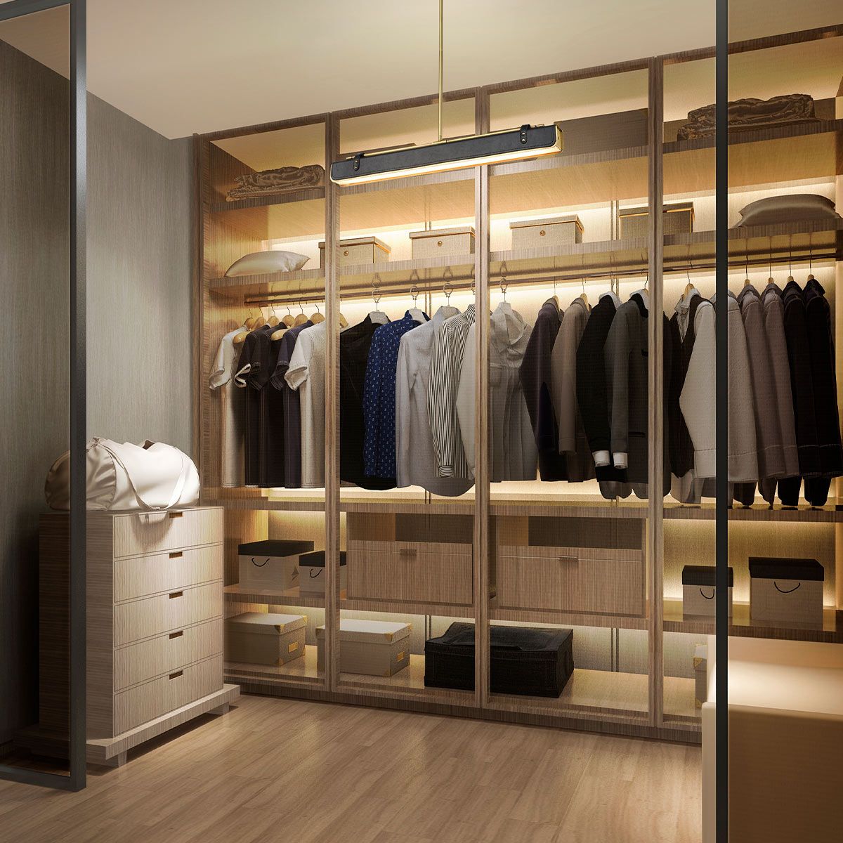 Quintiesse Valise LED Linear Pendant - Vintage Brass & Tuxedo Leather