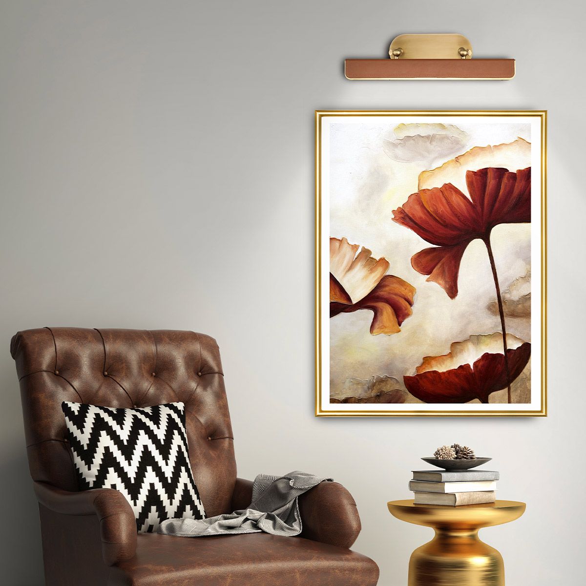 Quintiesse Valise Medium LED Picture Light - Vintage Brass & Cognac Leather