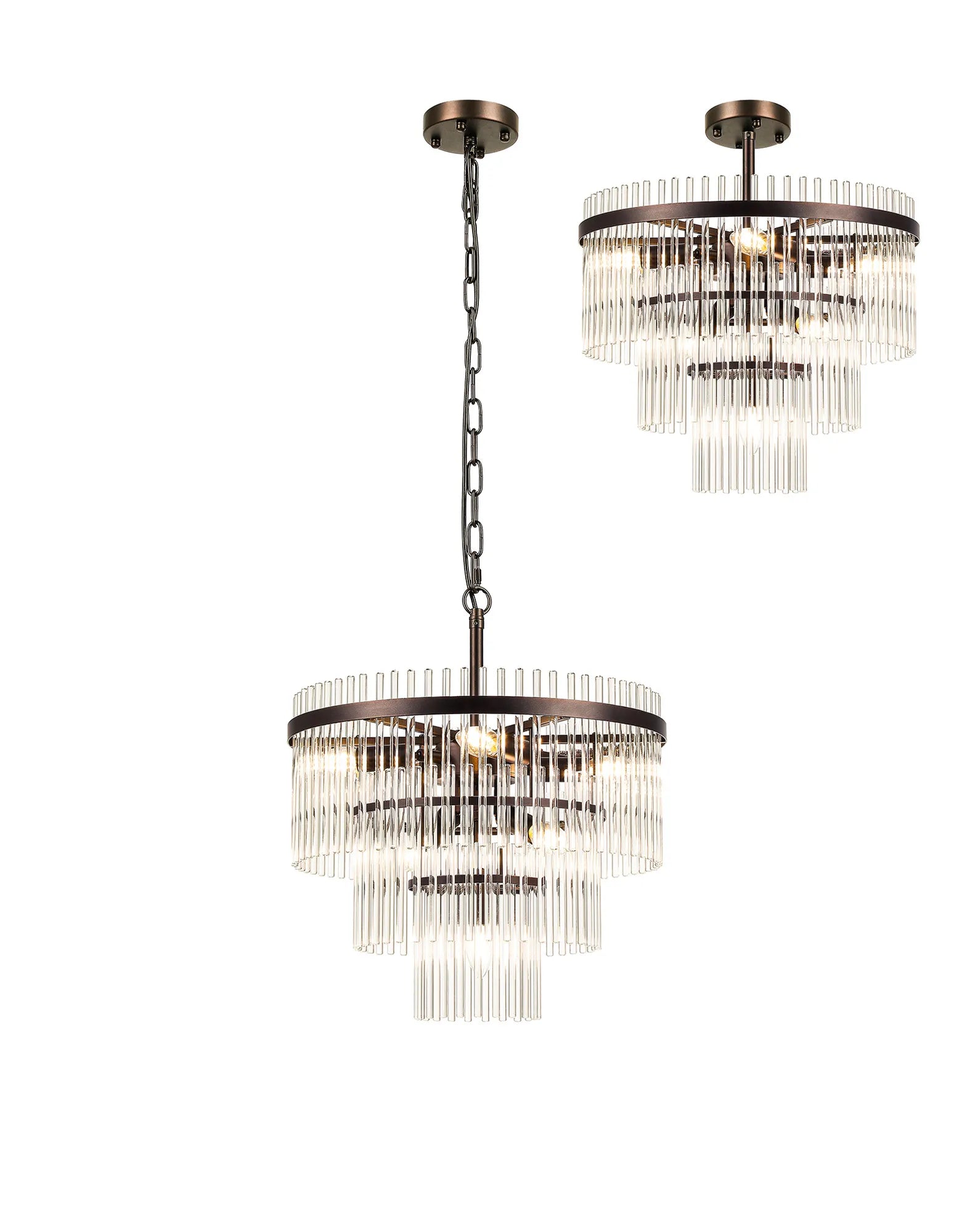 Robin 45cm Pendant & Semi Ceiling 7 Light - Brown Oxide & Clear Glass Rods