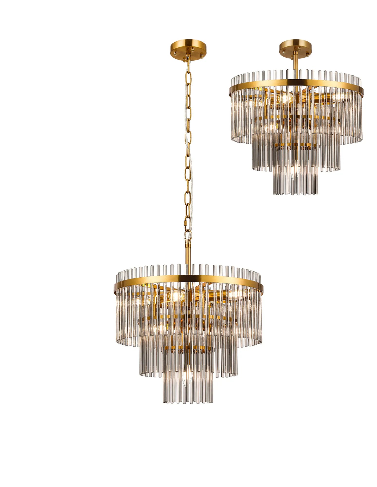 Robin 45cm Pendant & Semi Ceiling 7 Light - Brass & Smoke Glass Rods