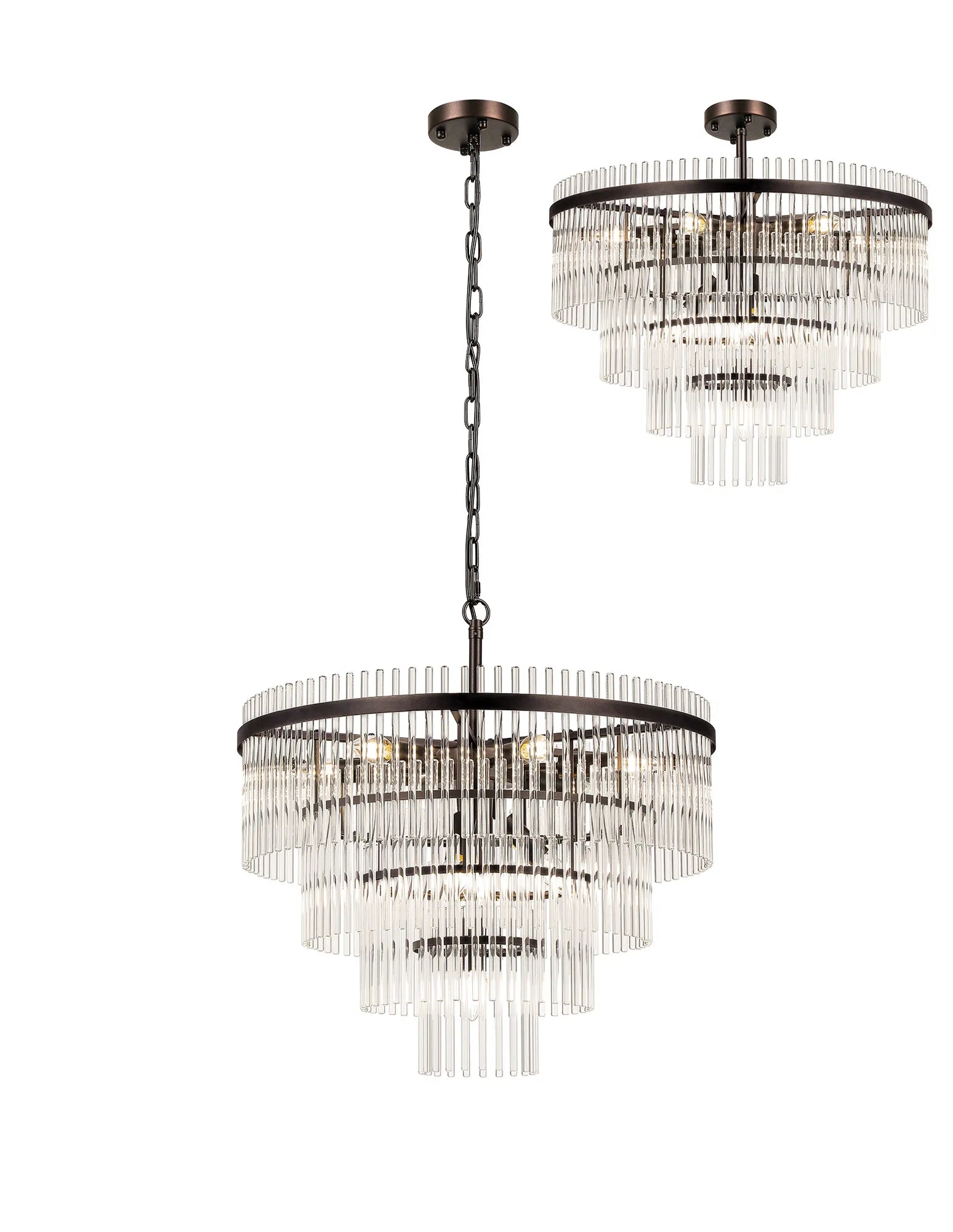 Robin 60cm Pendant & Semi Ceiling 10 Light - Brown Oxide & Clear Glass Rods