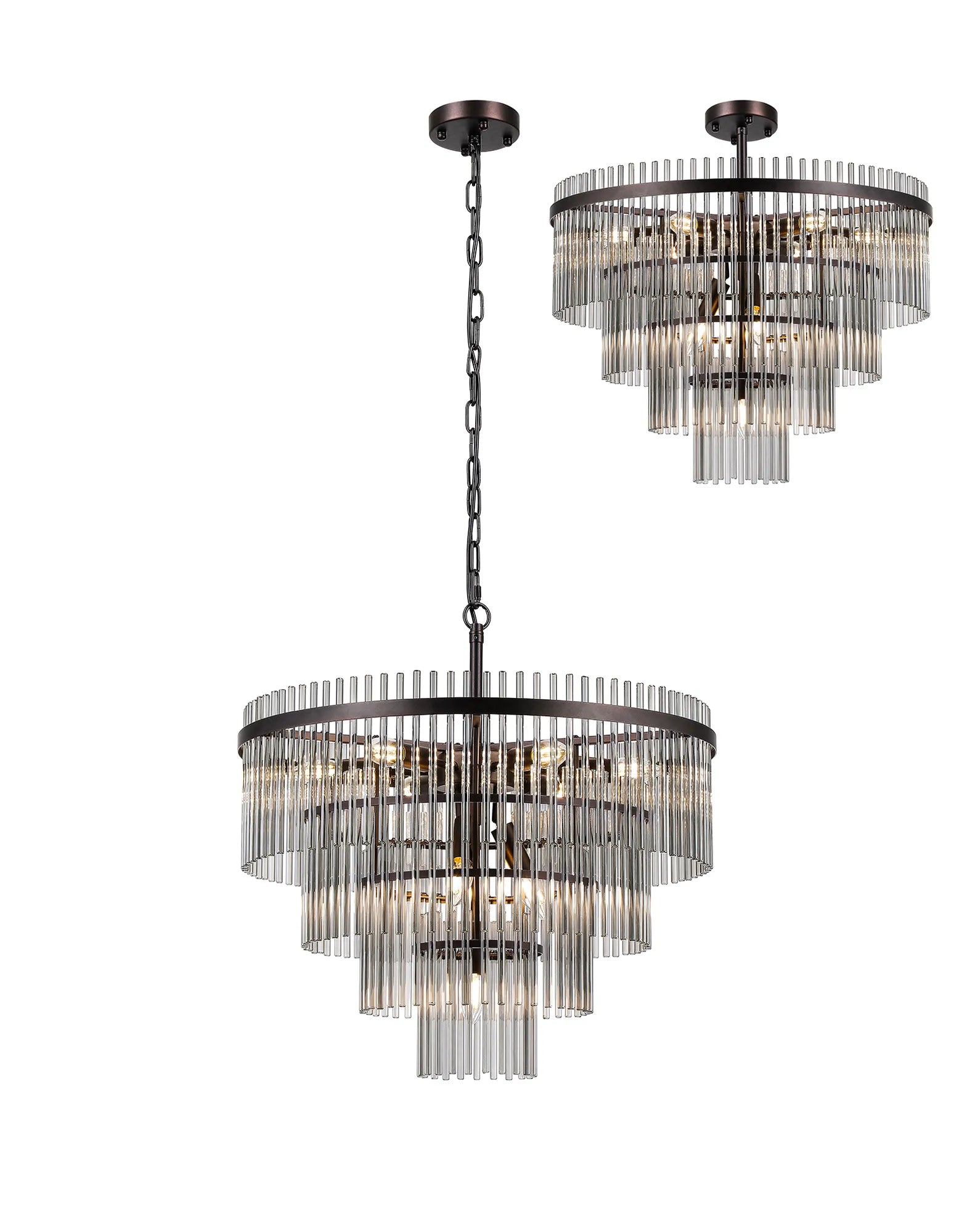 Robin 60cm Pendant & Semi Ceiling 10 Light - Brown Oxide & Smoke Glass Rods