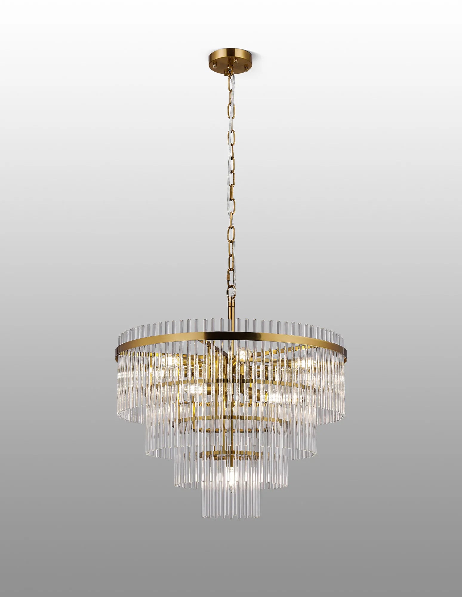 Robin 60cm Pendant & Semi Ceiling 10 Light - Brass & Clear Glass Rods