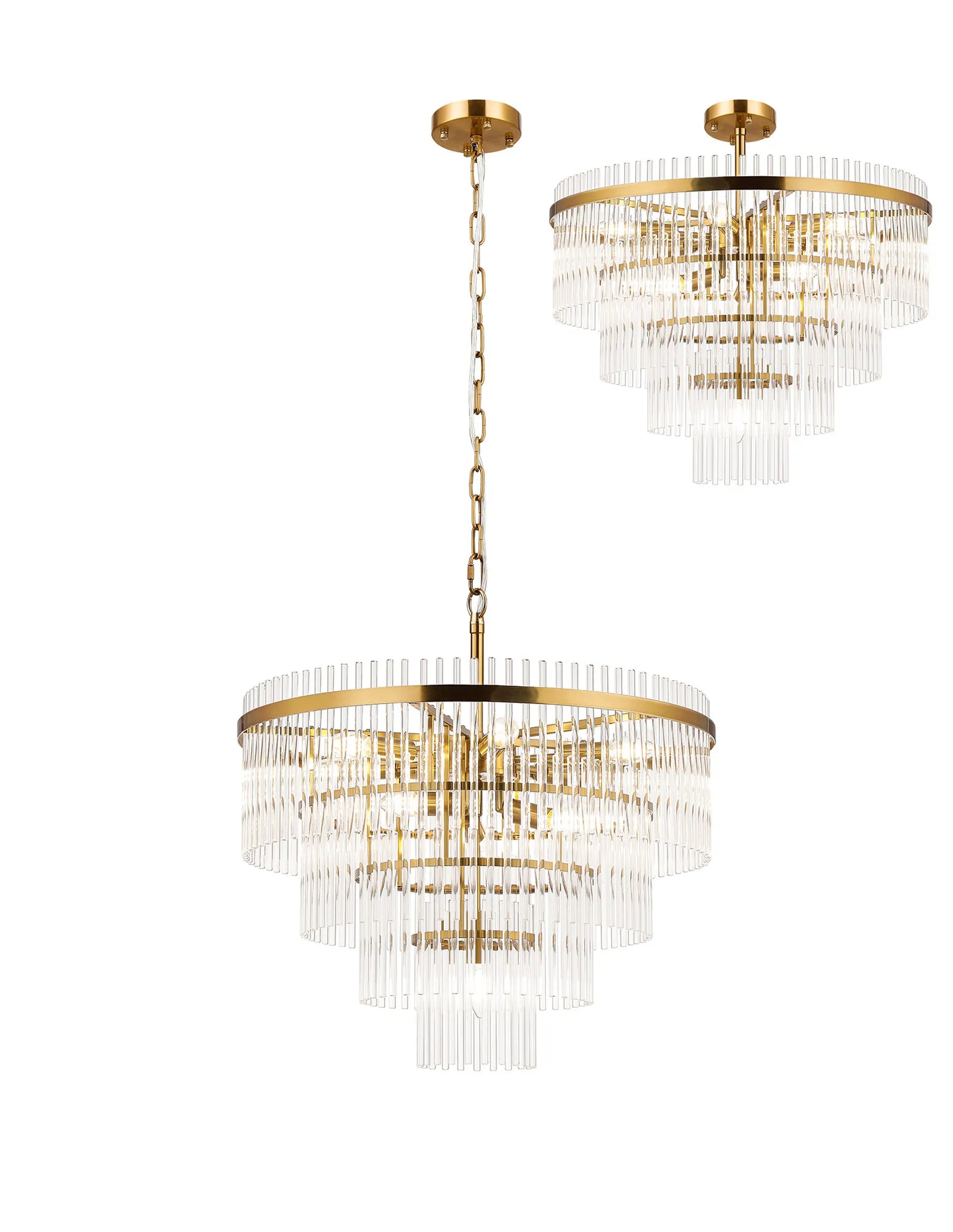 Robin 60cm Pendant & Semi Ceiling 10 Light - Brass & Clear Glass Rods