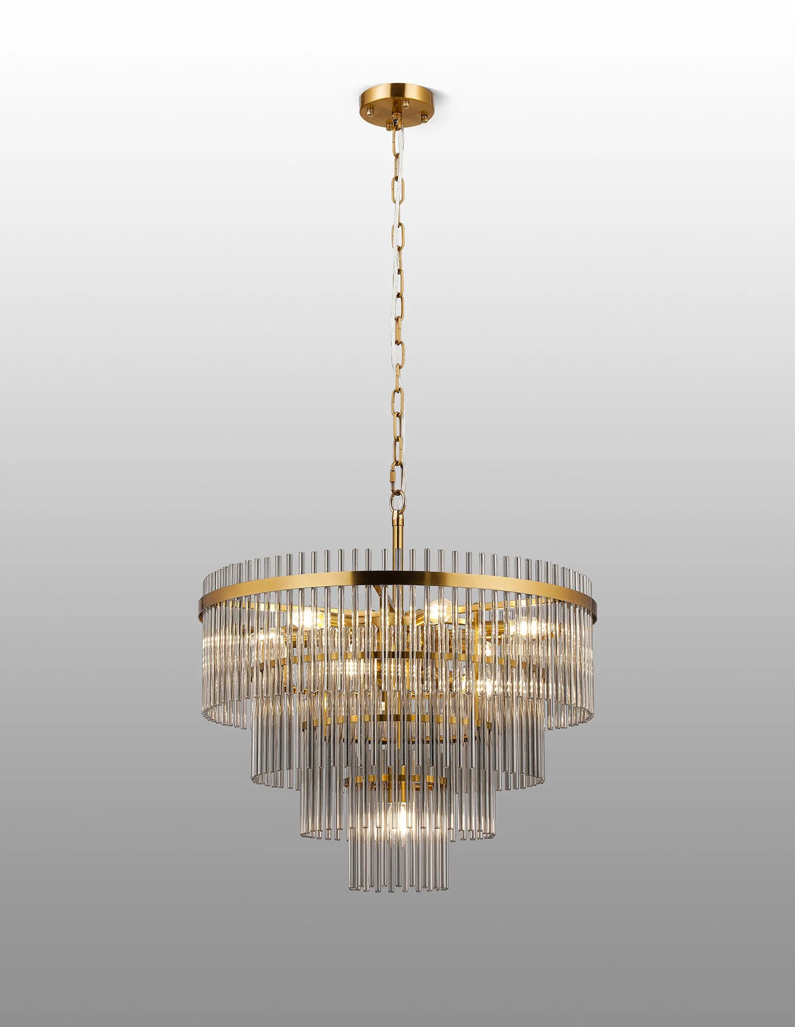 Robin 60cm Pendant & Semi Ceiling 10 Light - Brass & Smoke Glass Rods