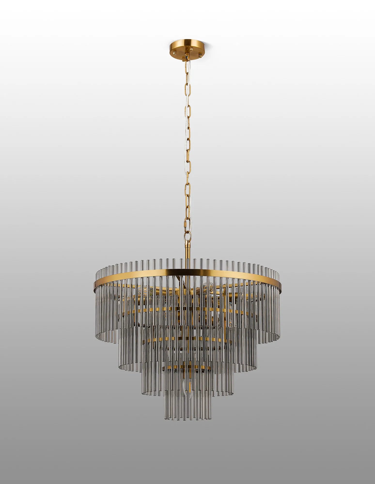 Robin 60cm Pendant & Semi Ceiling 10 Light - Brass & Smoke Glass Rods