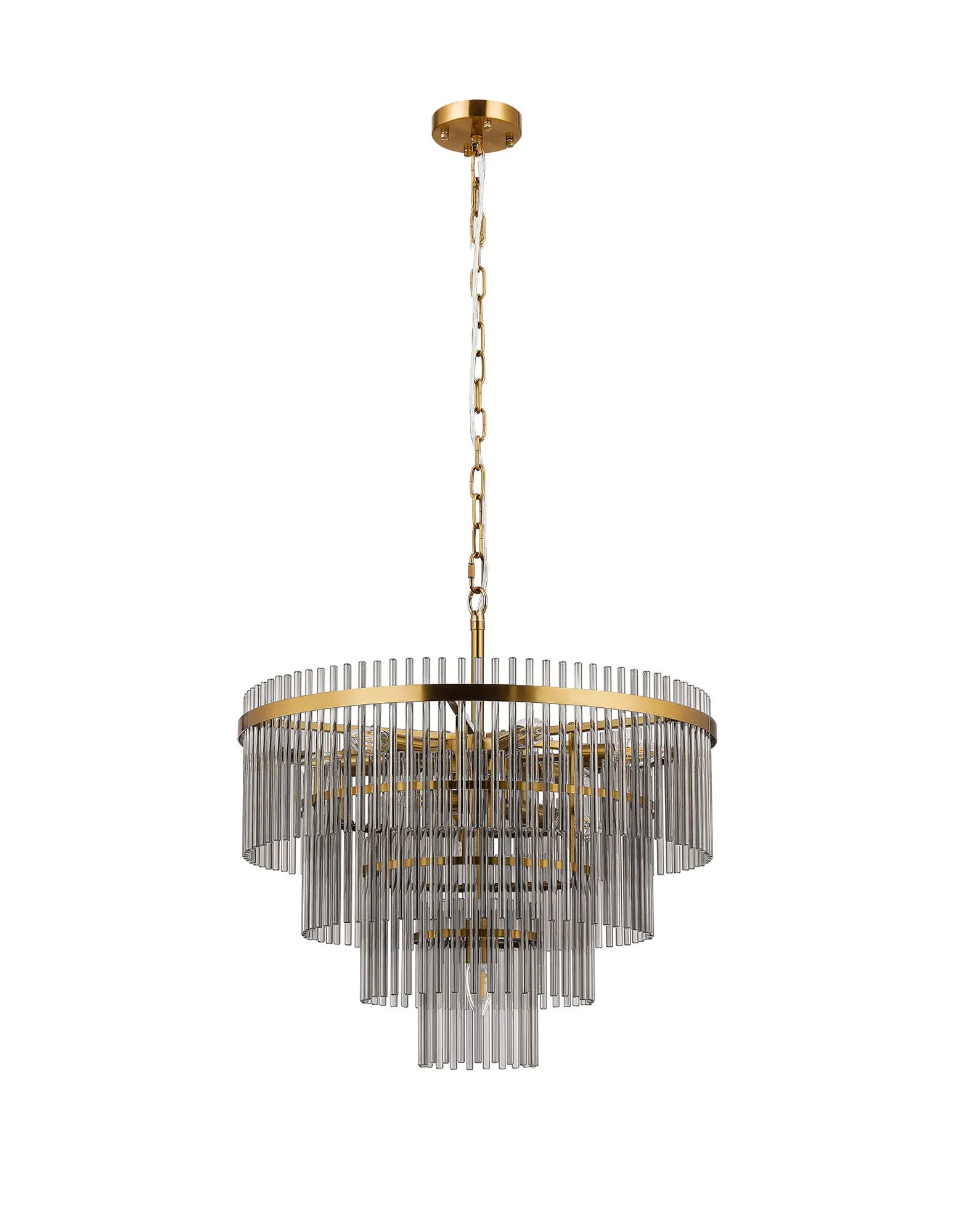 Robin 60cm Pendant & Semi Ceiling 10 Light - Brass & Smoke Glass Rods