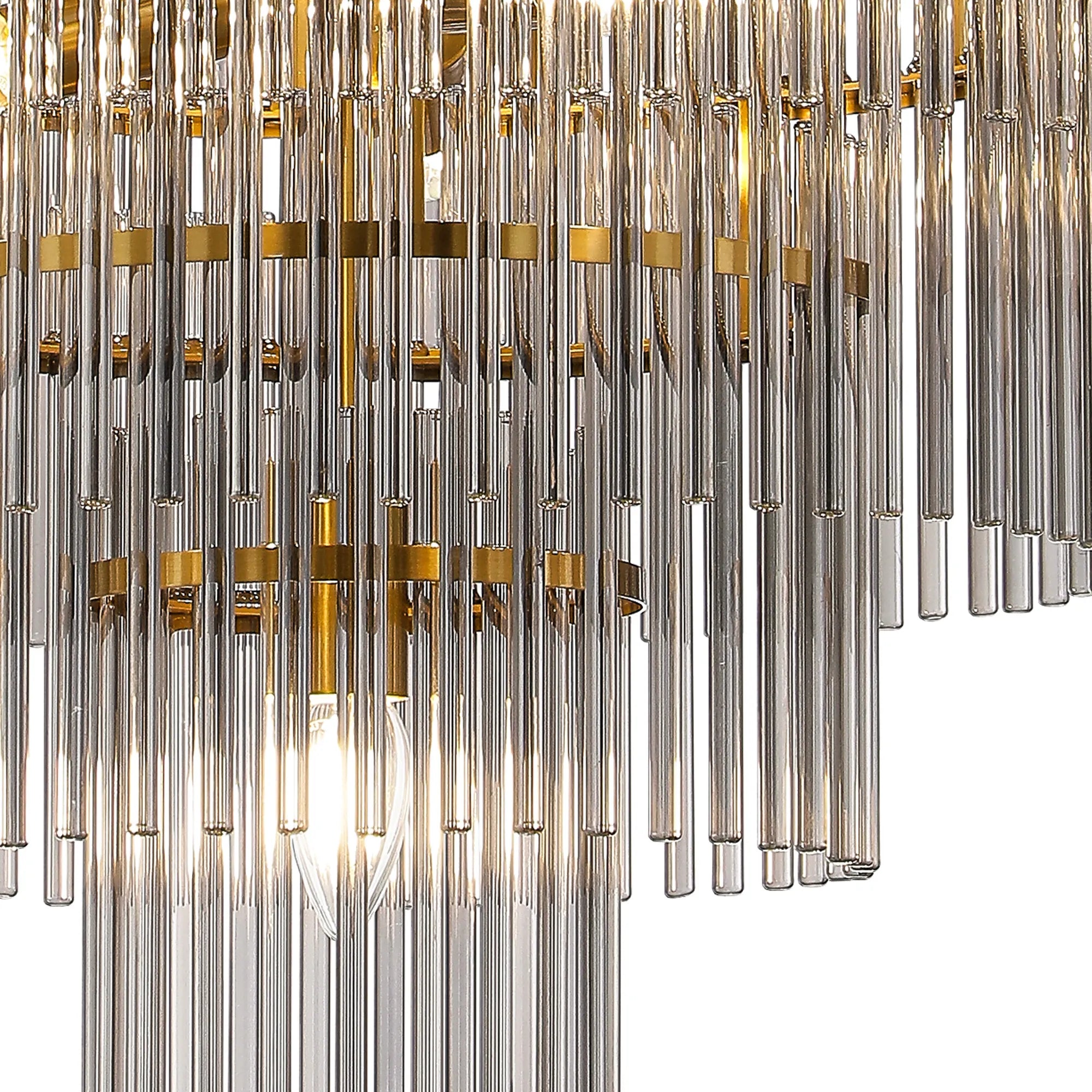 Robin 60cm Pendant & Semi Ceiling 10 Light - Brass & Smoke Glass Rods