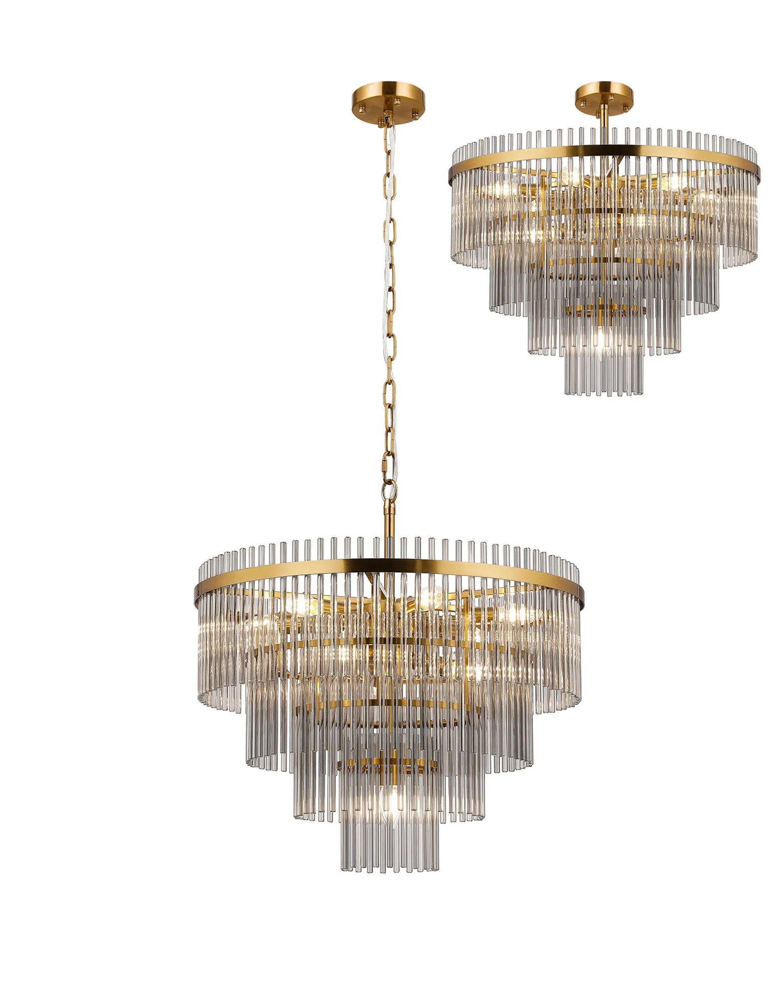 Robin 60cm Pendant & Semi Ceiling 10 Light - Brass & Smoke Glass Rods