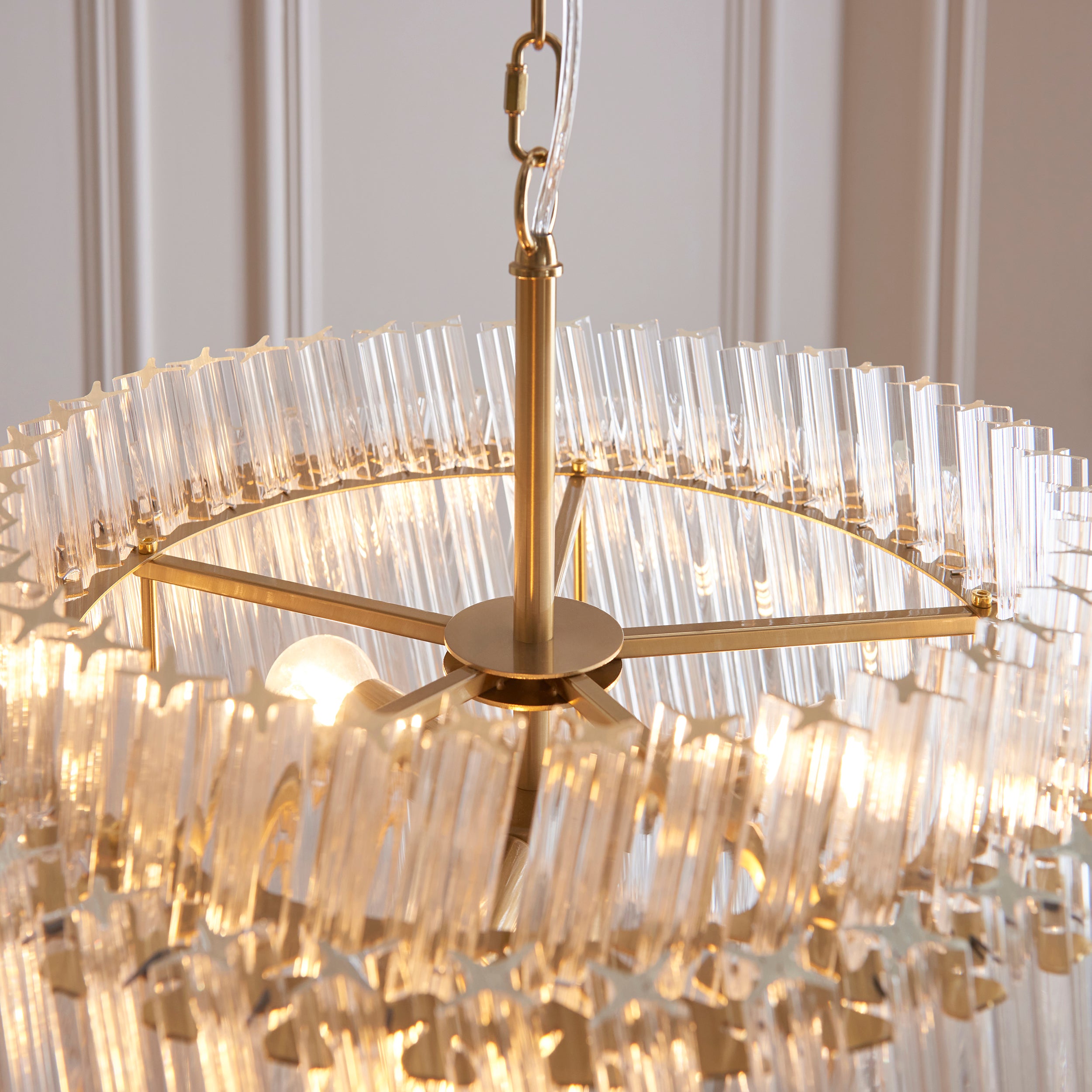 Utopia Lume 3 Light Ceiling Pendant - Brushed Aged Brass & Clear Glass