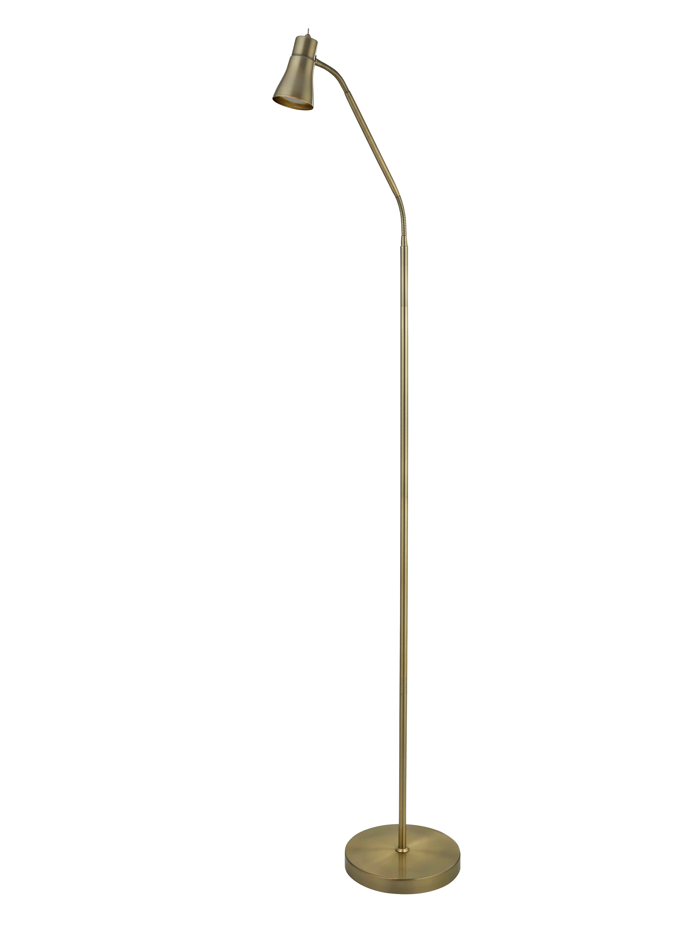 Searchlight Firdale, Floor Lamp Single With Flexi Head, Antique Brass