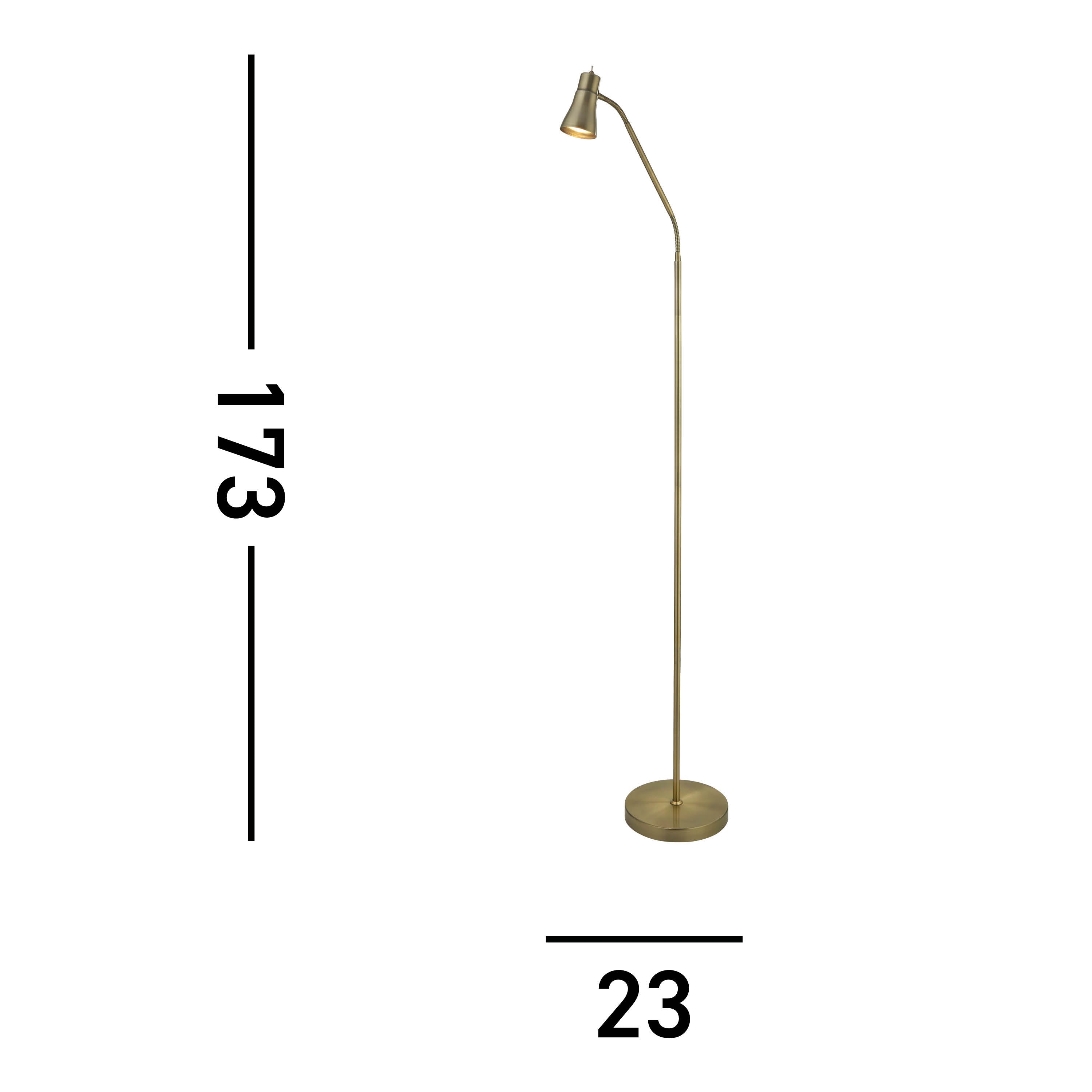 Searchlight Firdale, Floor Lamp Single With Flexi Head, Antique Brass