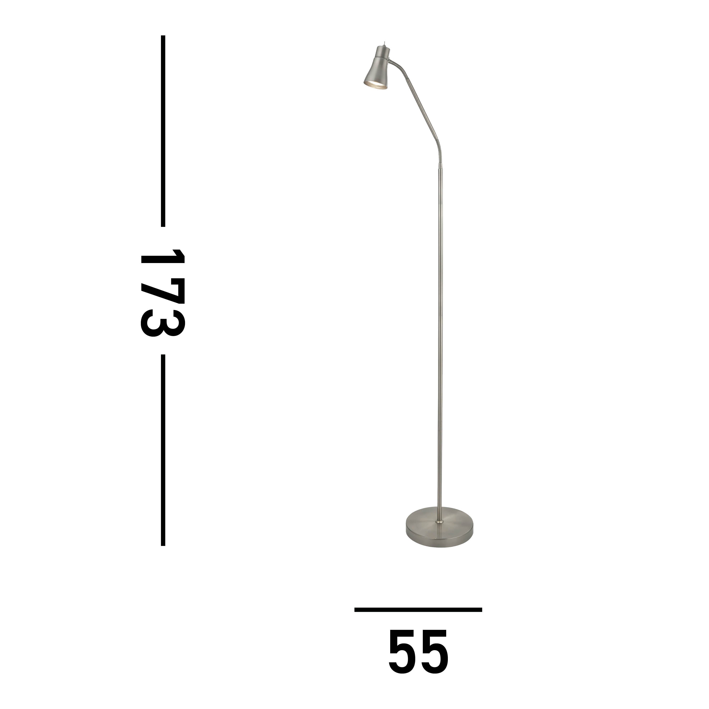 Searchlight Firdale Floor Lamp Single With Flexi Head - Satin Silver