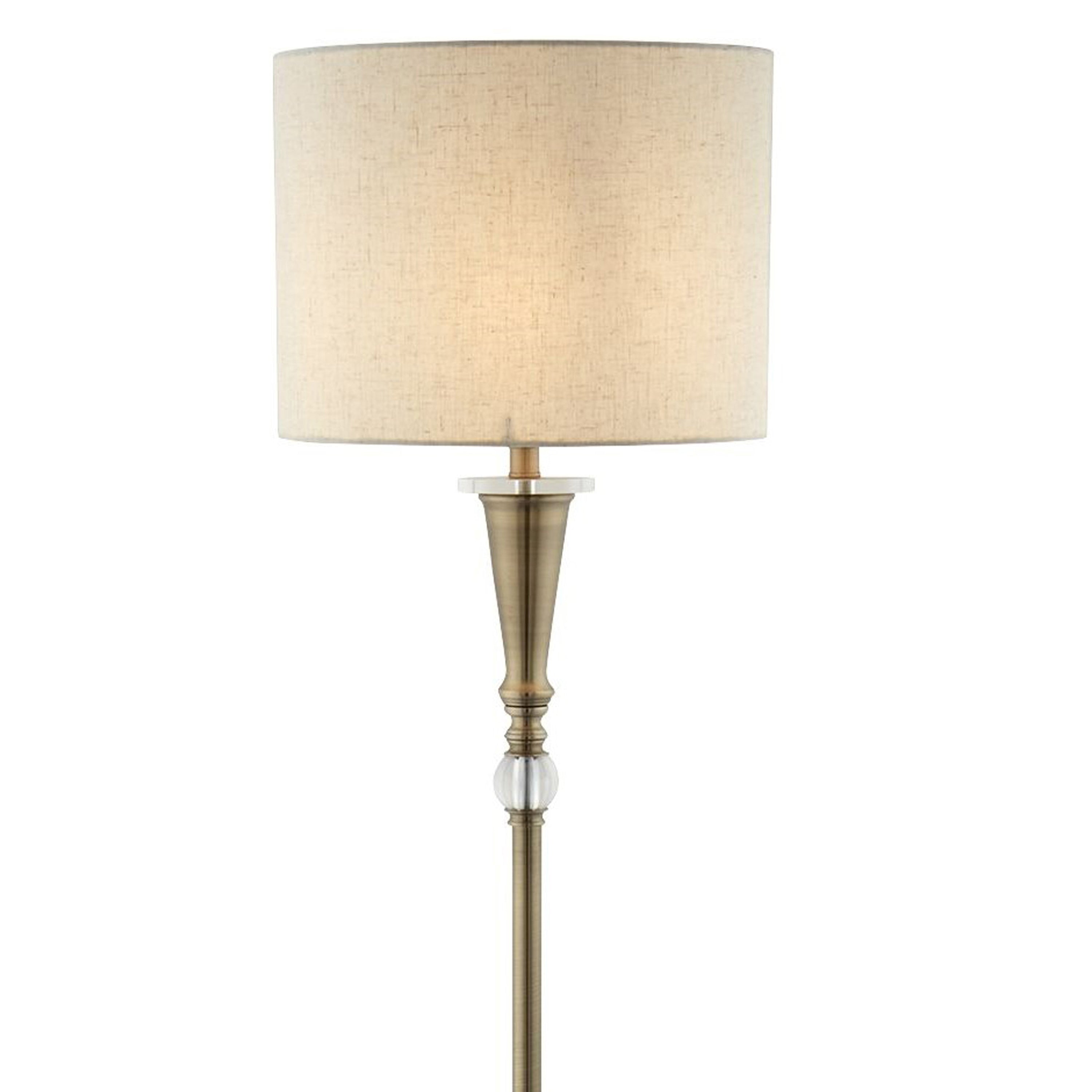 Searchlight Ormond Single Floor Lamp, Antique Brass, Linen Shade
