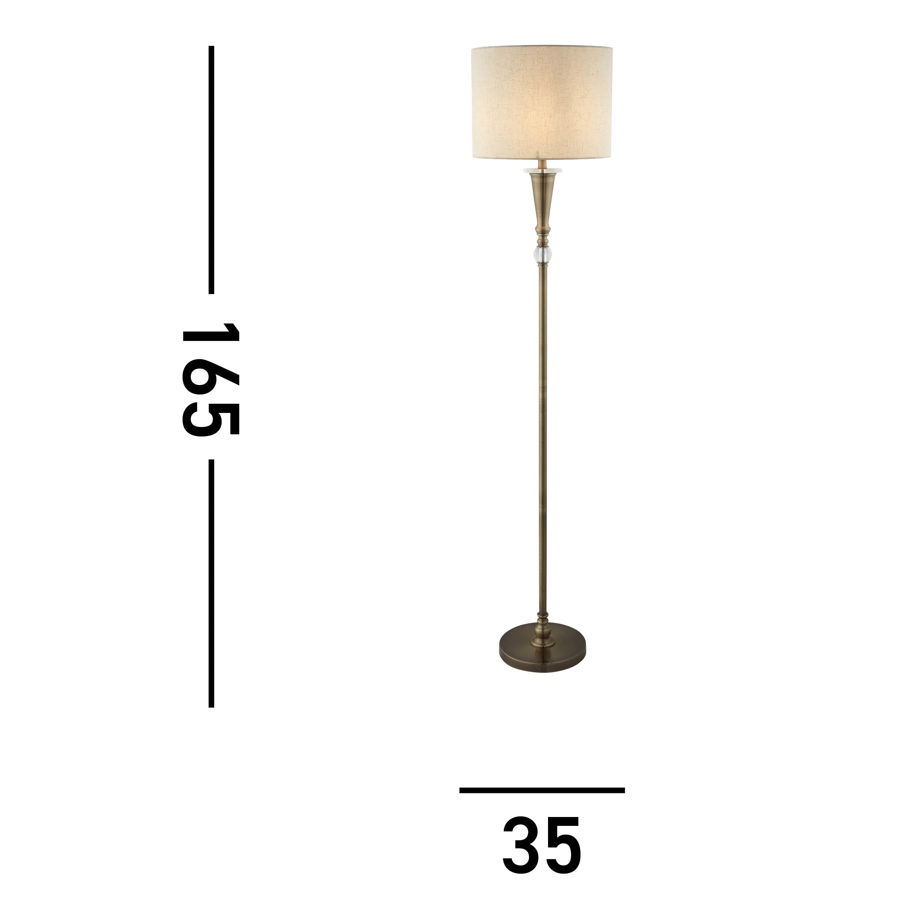 Searchlight Ormond Single Floor Lamp, Antique Brass, Linen Shade