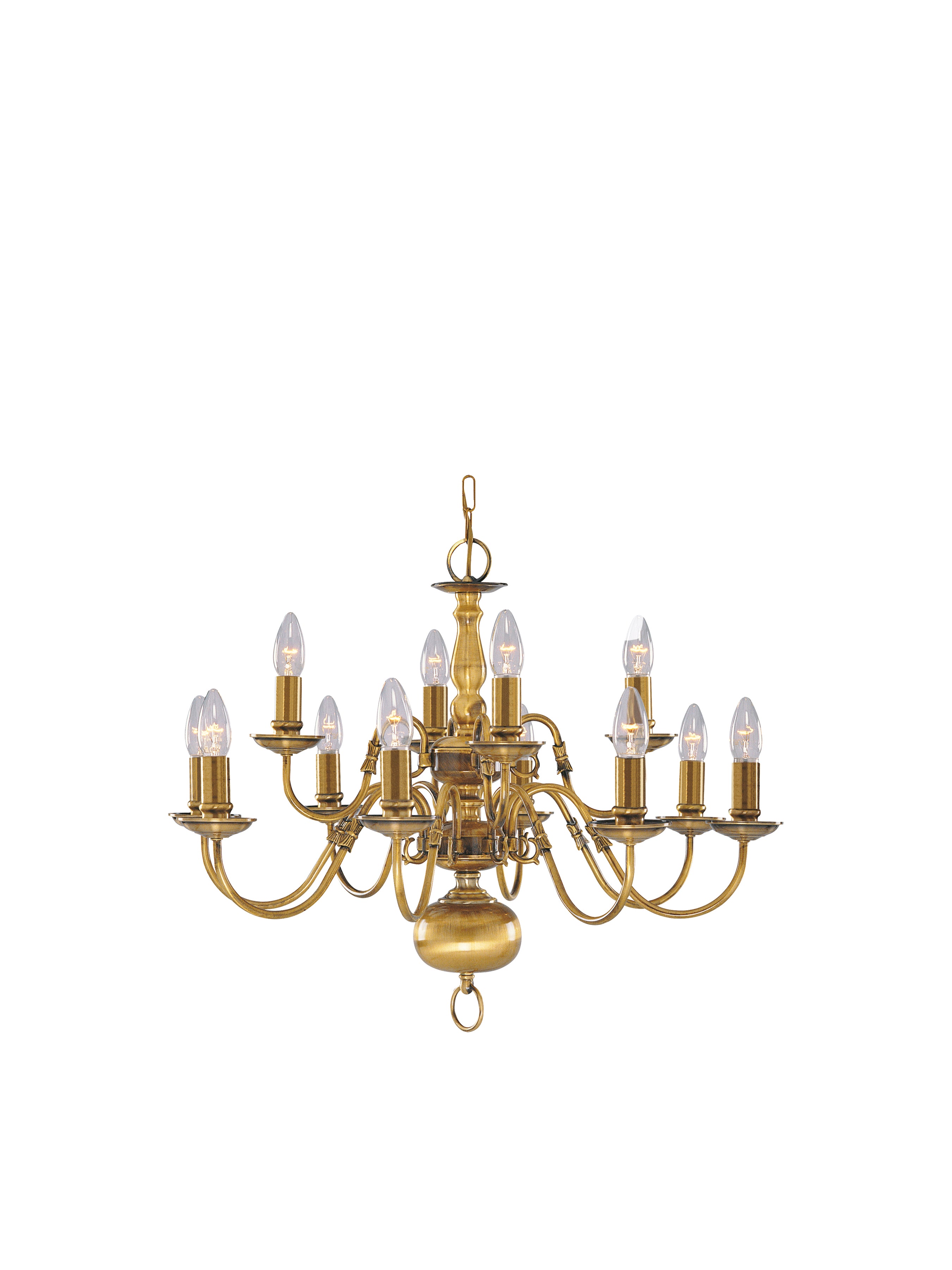 Searchlight Fearnside Solid Antique Brass 12 Light Chandelier With Metal Candle Covers