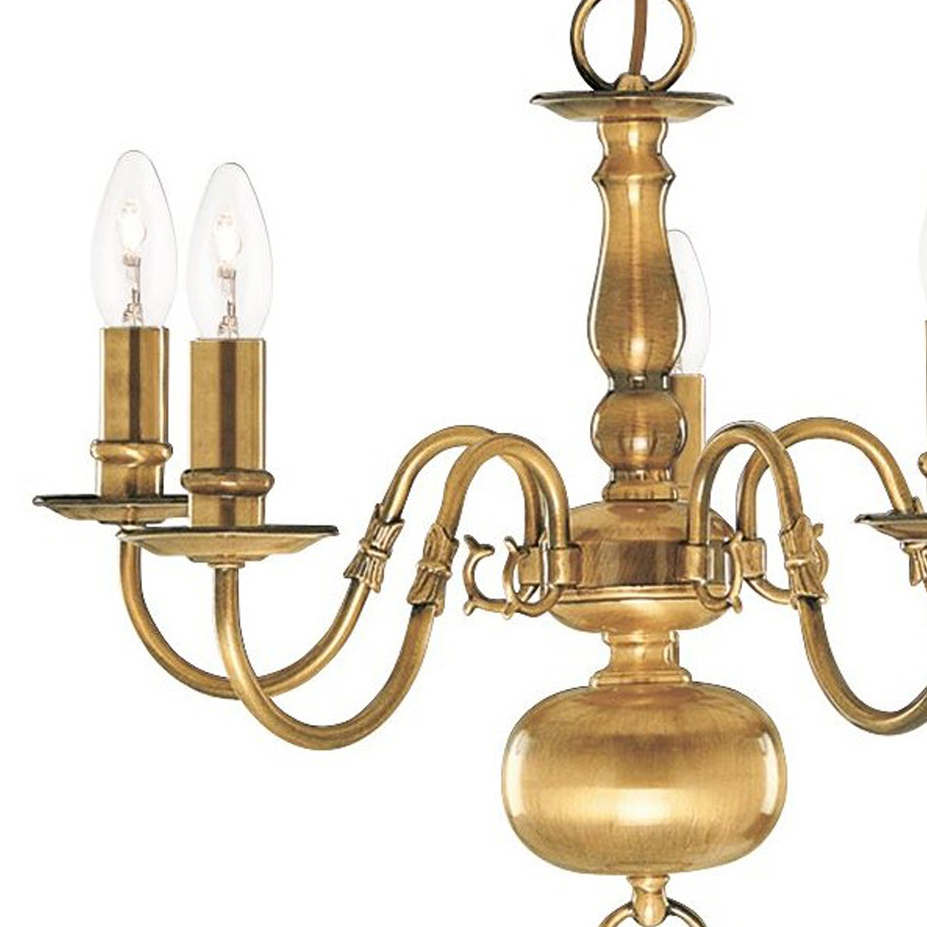 Searchlight Fearnside Solid Antique Brass 5 Light Chandelier With Metal Candle Covers