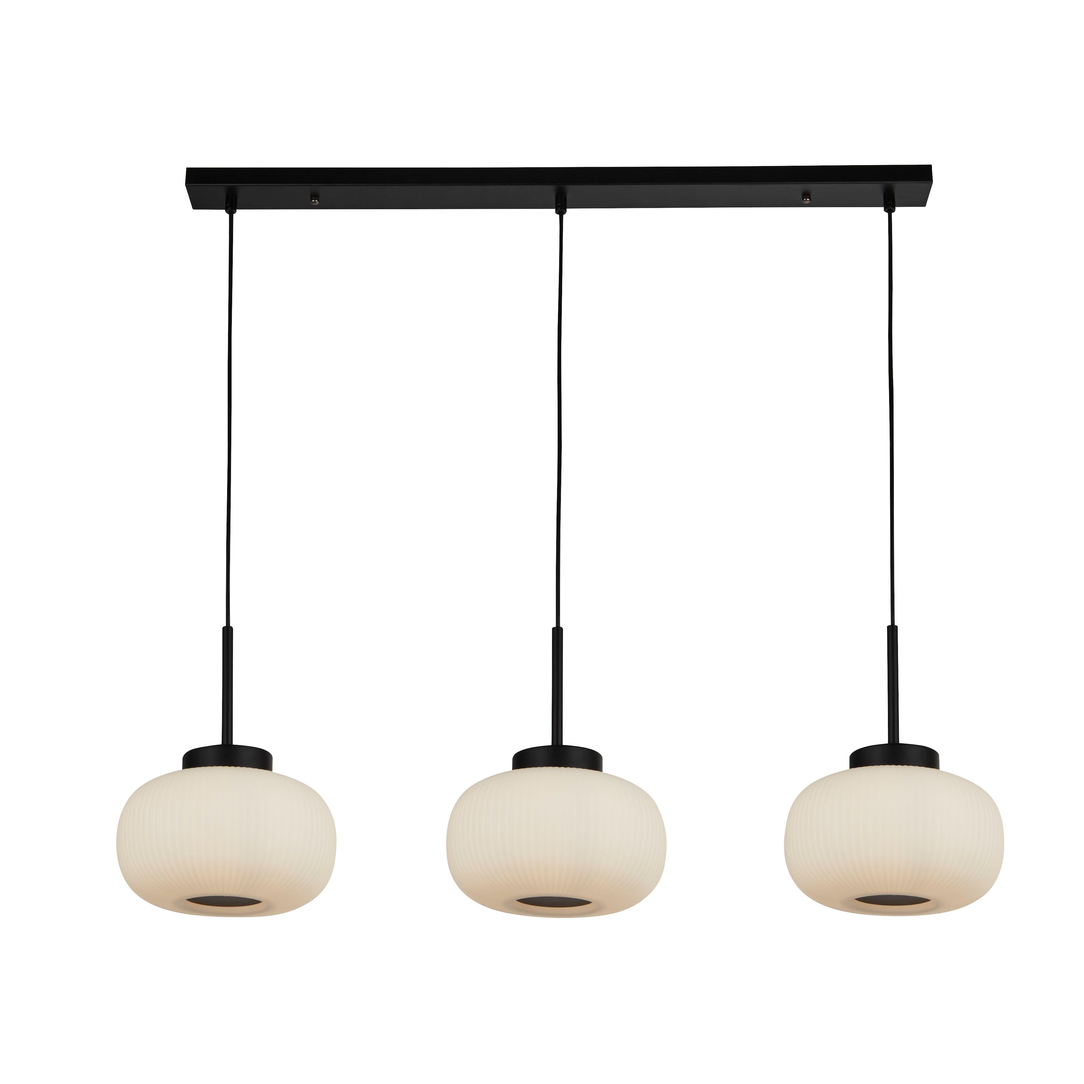 Searchlight Leopold 3 Light Bar Ceiling Pendant - Matt Black & Frosted Glass