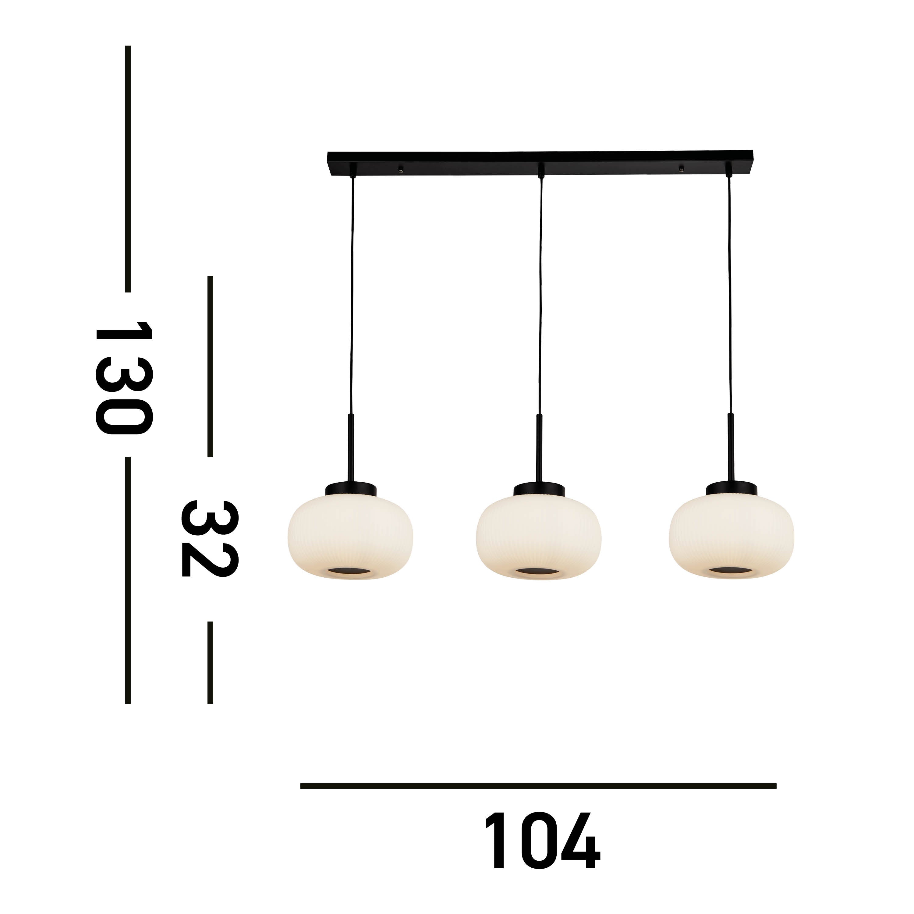 Searchlight Leopold 3 Light Bar Ceiling Pendant - Matt Black & Frosted Glass