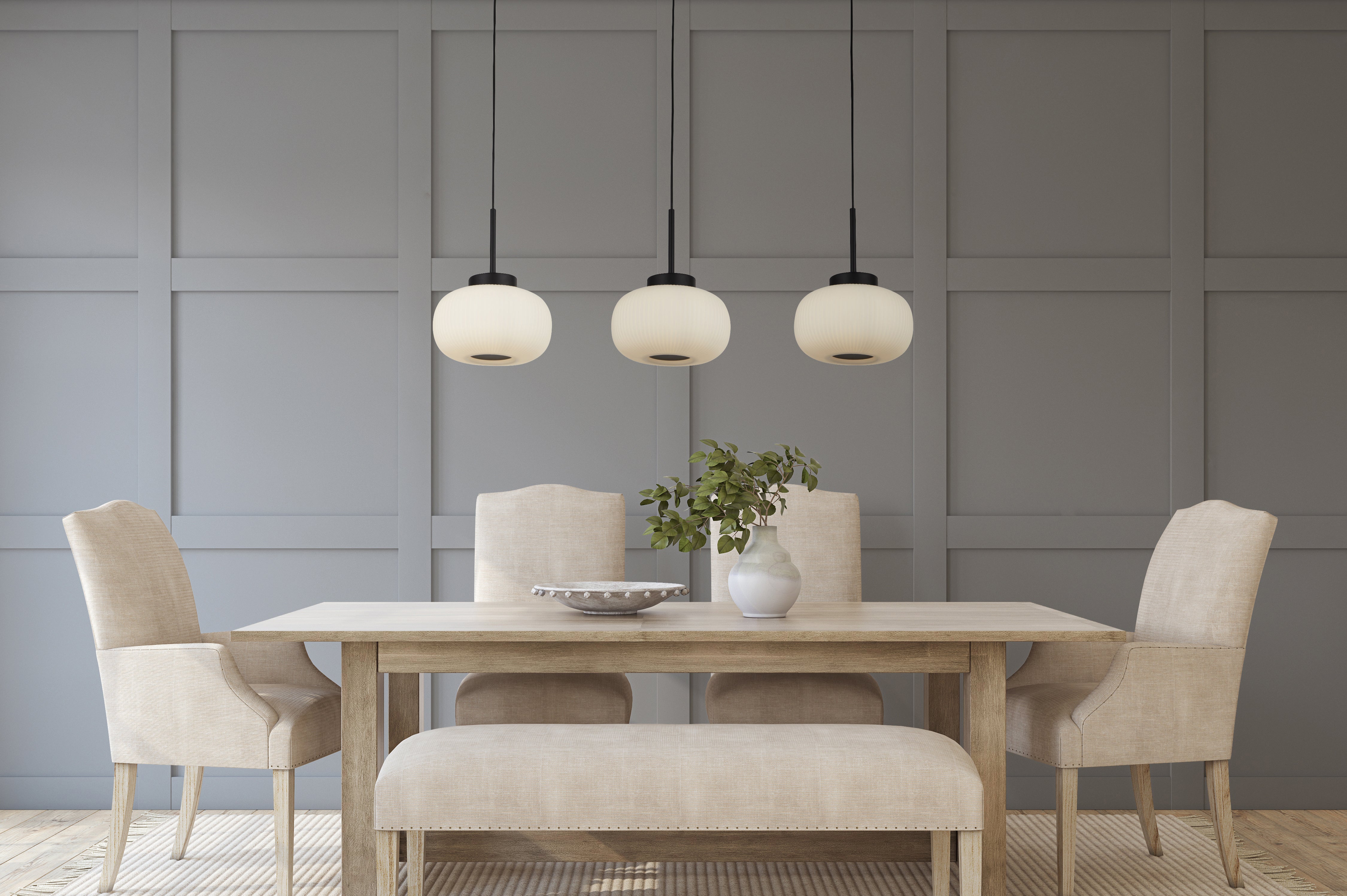 Searchlight Leopold 3 Light Bar Ceiling Pendant - Matt Black & Frosted Glass