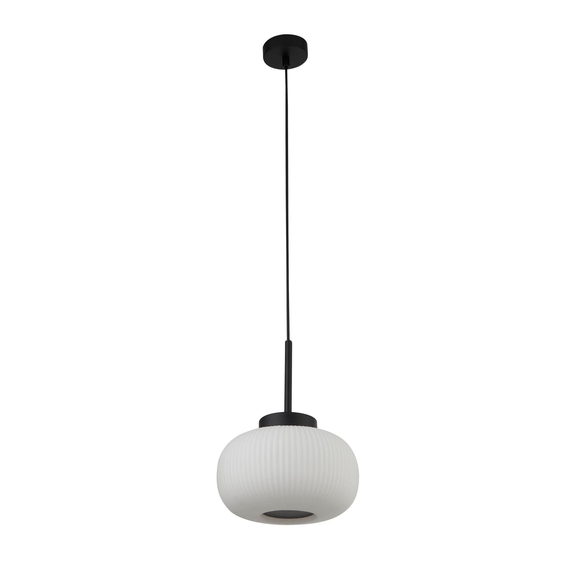 Searchlight Leopold Ceiling Pendant - Matt Black & Frosted Ribbed Glass
