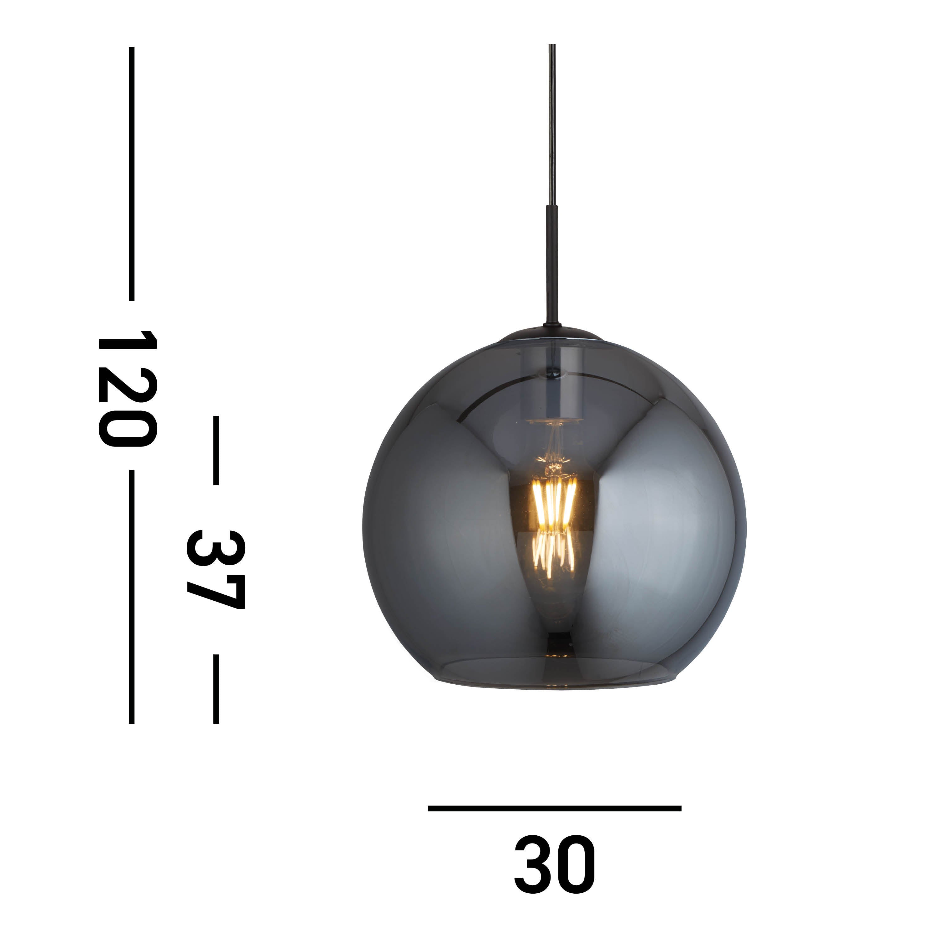 Searchlight Alma Ceiling Pendant - Matt Black & Smoked Glass
