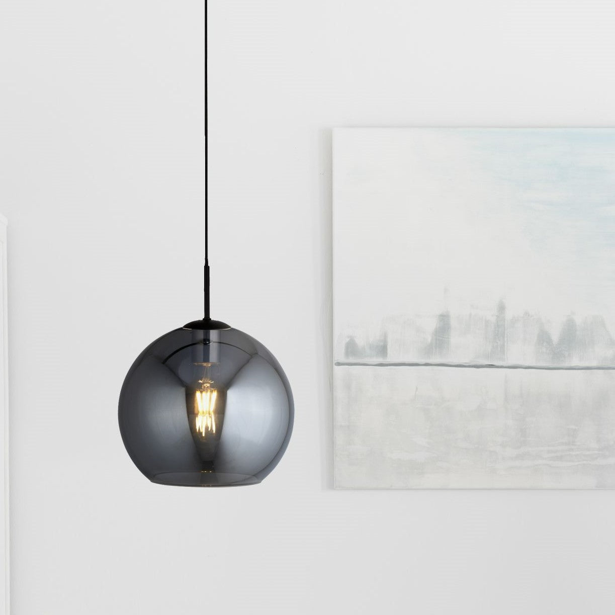 Searchlight Alma Ceiling Pendant - Matt Black & Smoked Glass