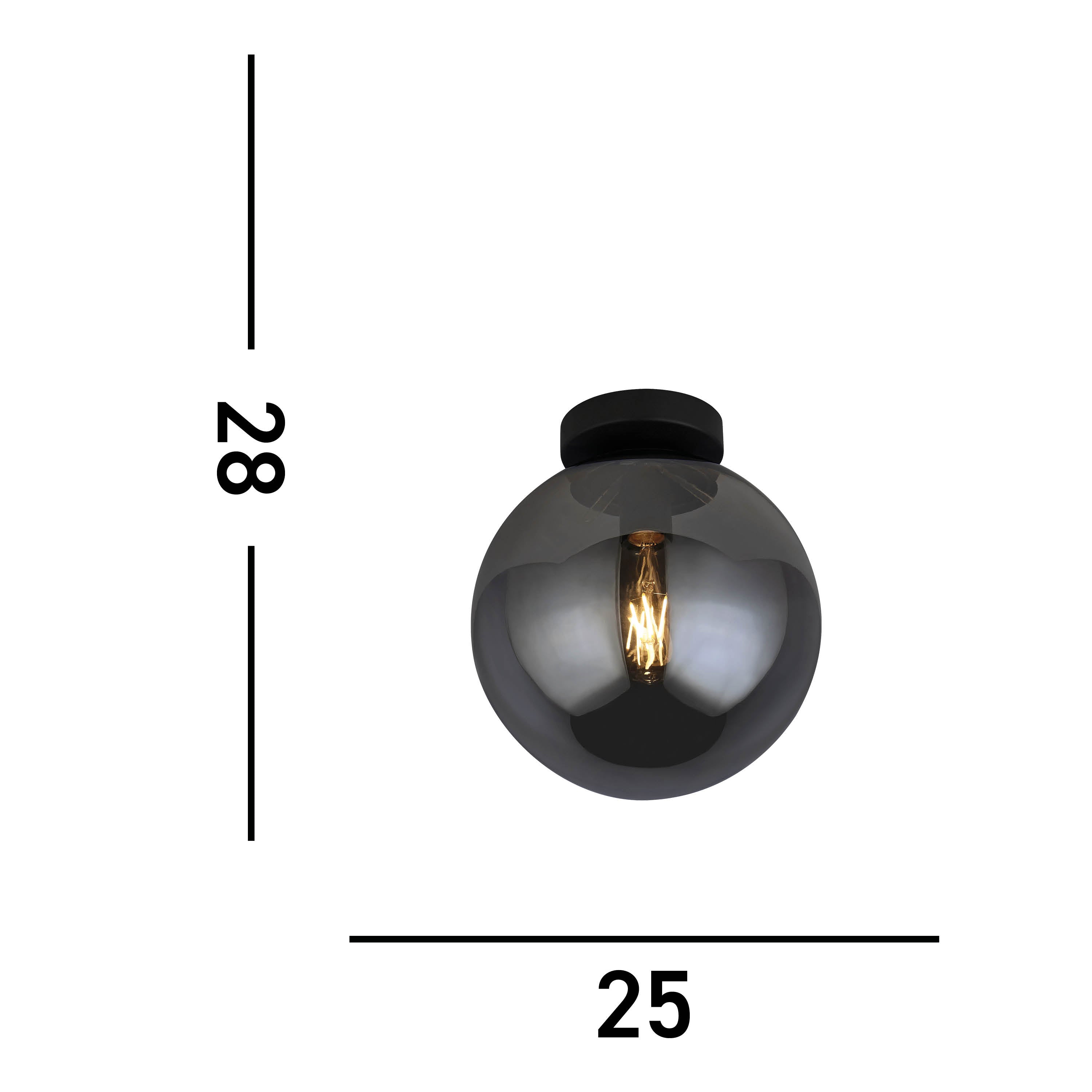 Searchlight Alma Flush Ceiling Light - Matt Black & Smoked Glass