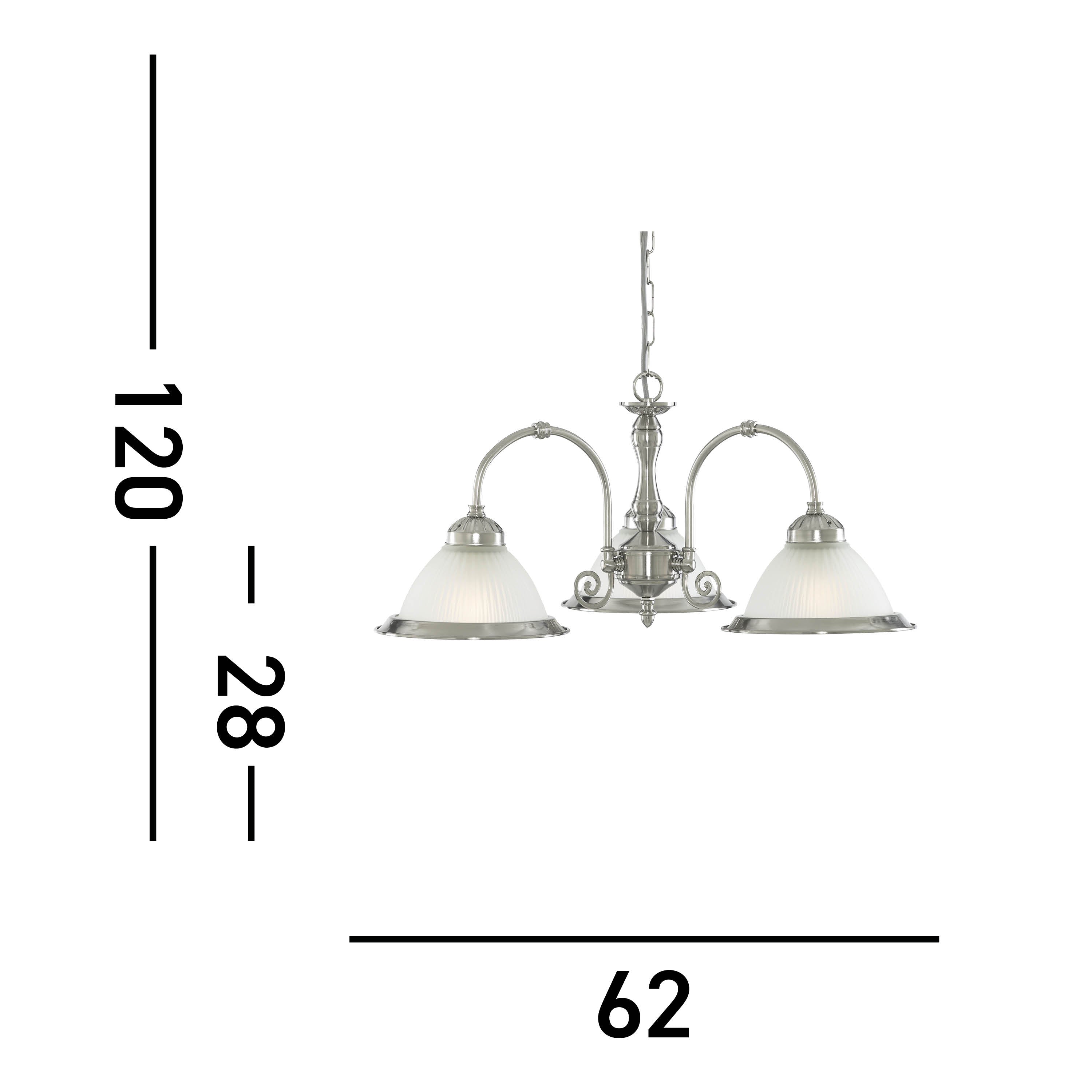 Searchlight Aintree  3 Light Ceiling Light - Satin Silver & Acid Glass