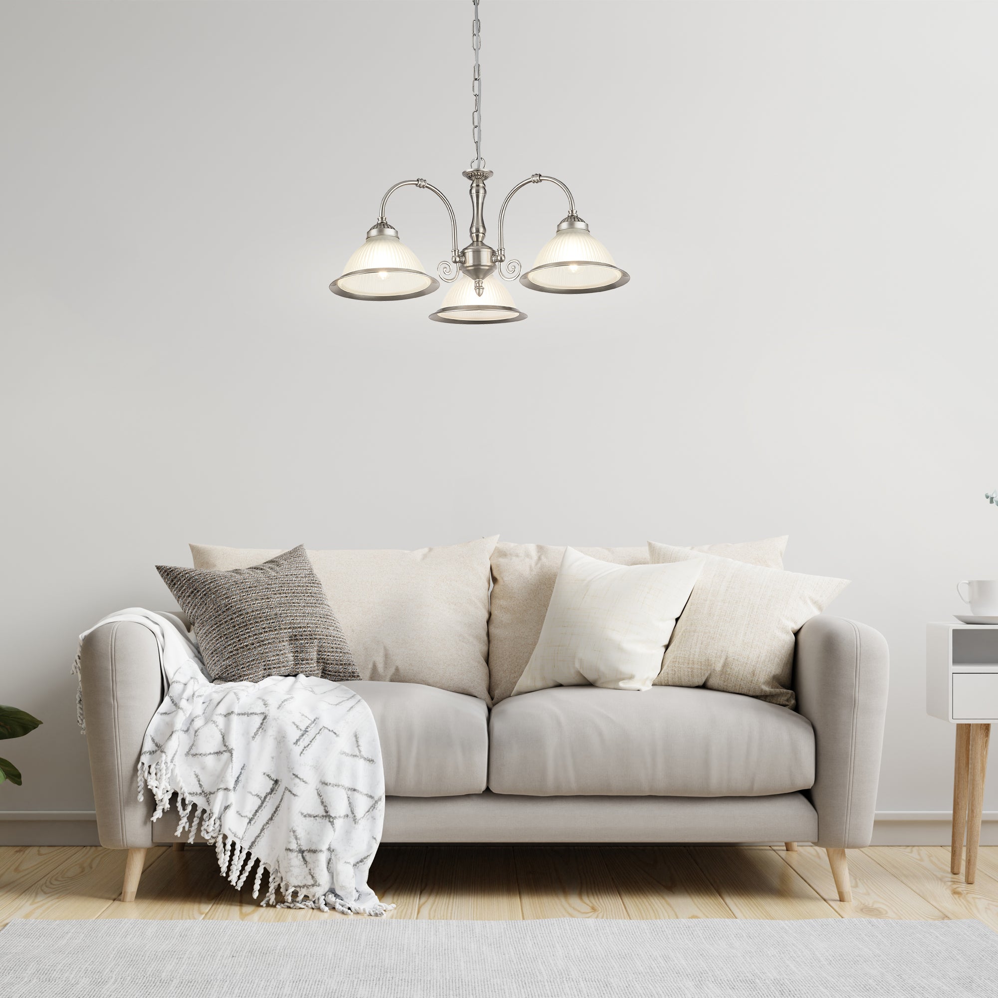 Searchlight Aintree  3 Light Ceiling Light - Satin Silver & Acid Glass