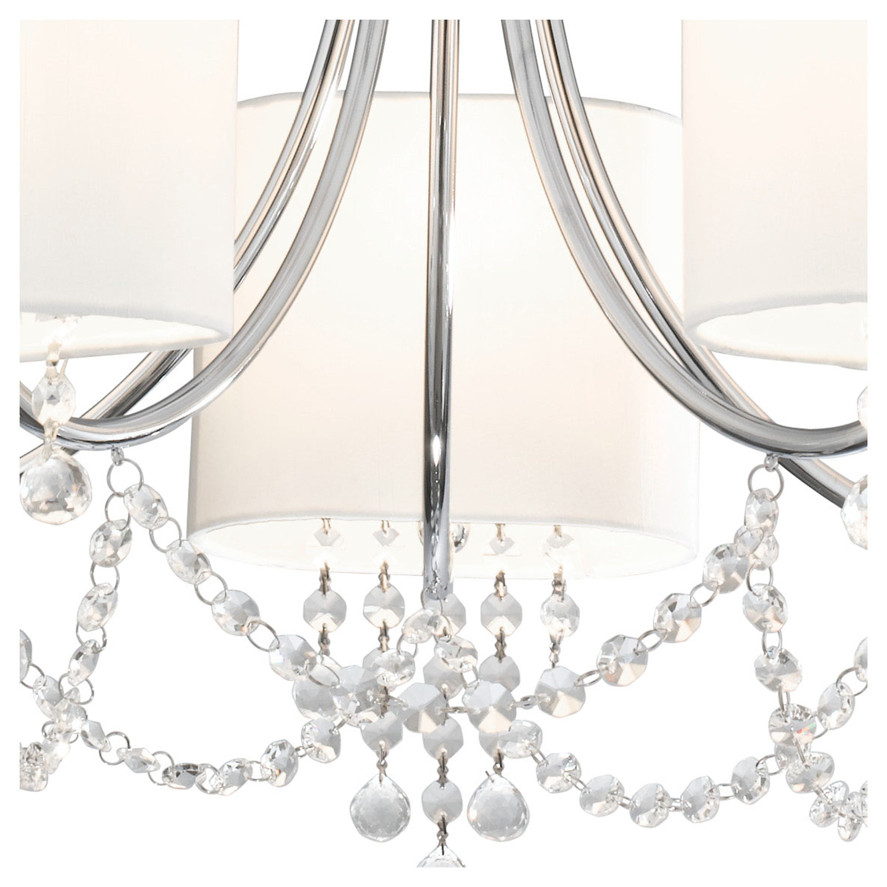 Searchlight Netley - 5 Light Ceiling, Chrome, Clear Crystal, White Shades