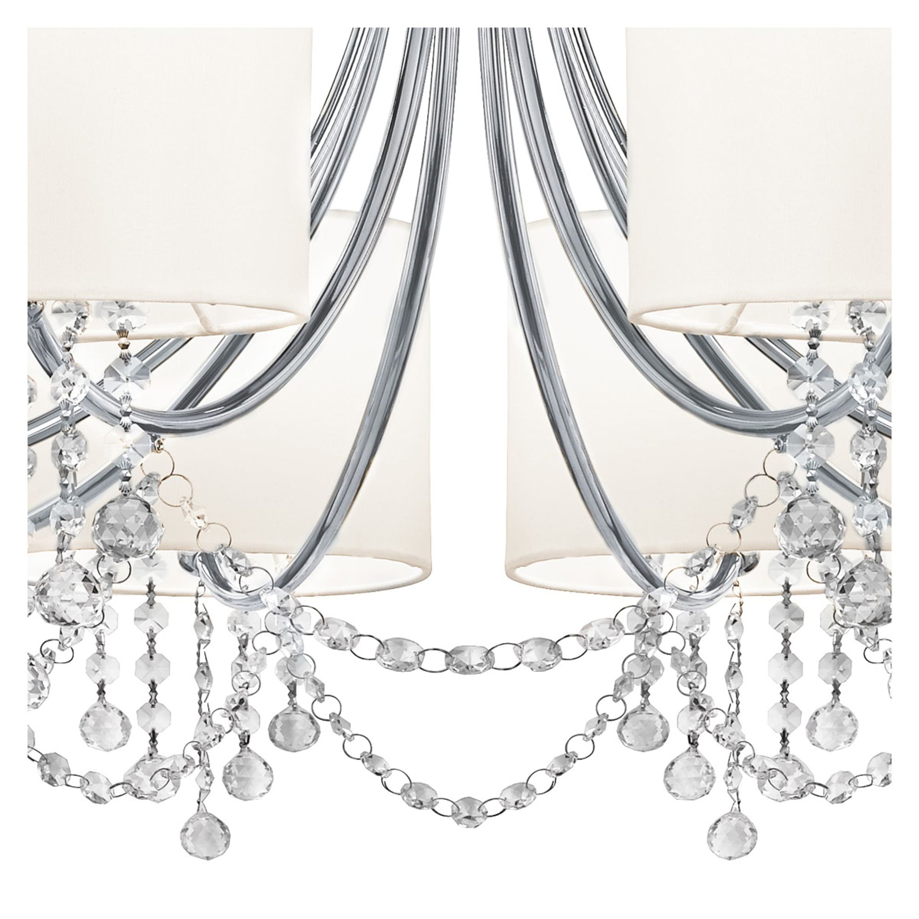 Searchlight Netley - 8 Light Ceiling, Chrome, Clear Crystal, White Shades