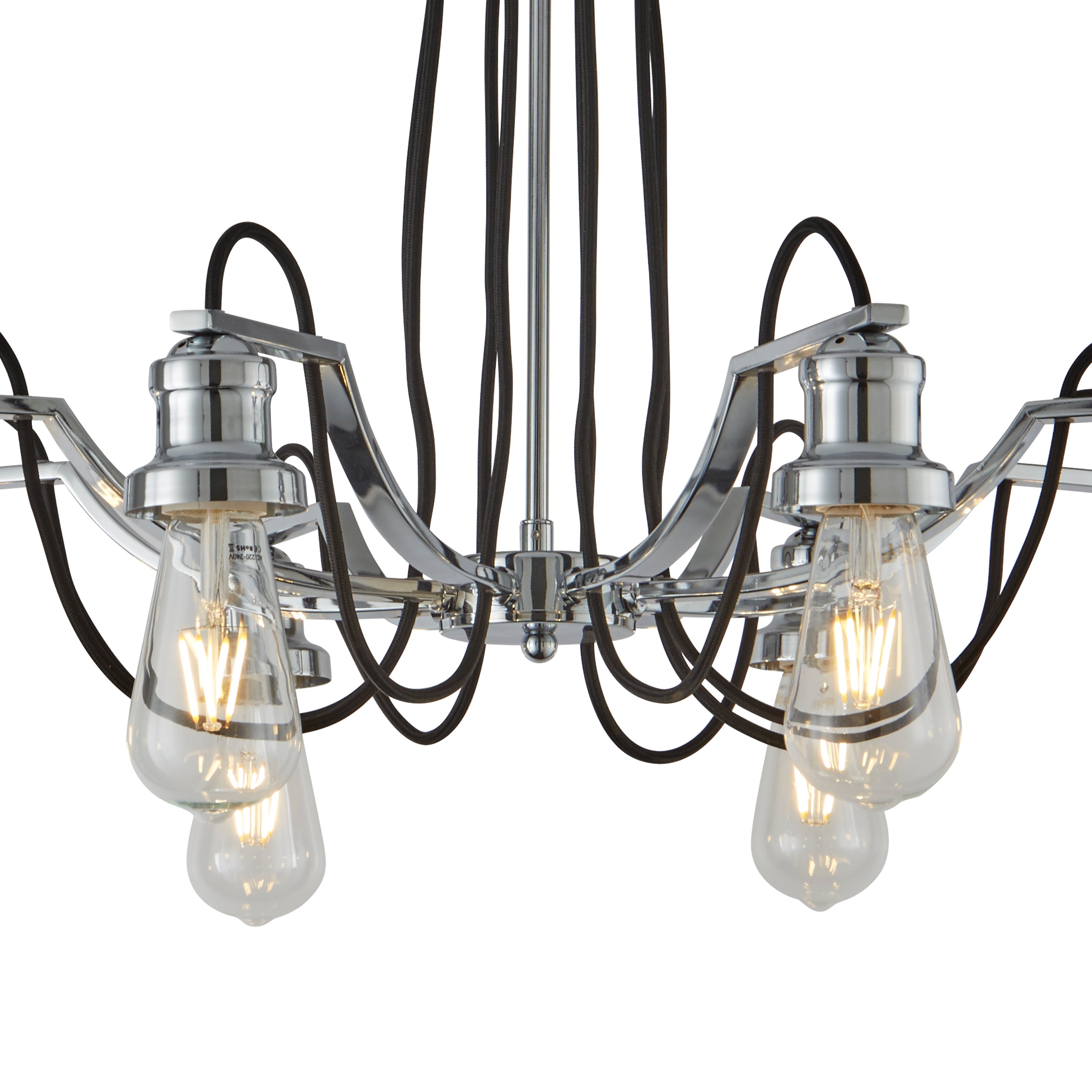 Searchlight Oban 8 Light Pendant - Chrome & Black Braided Cable
