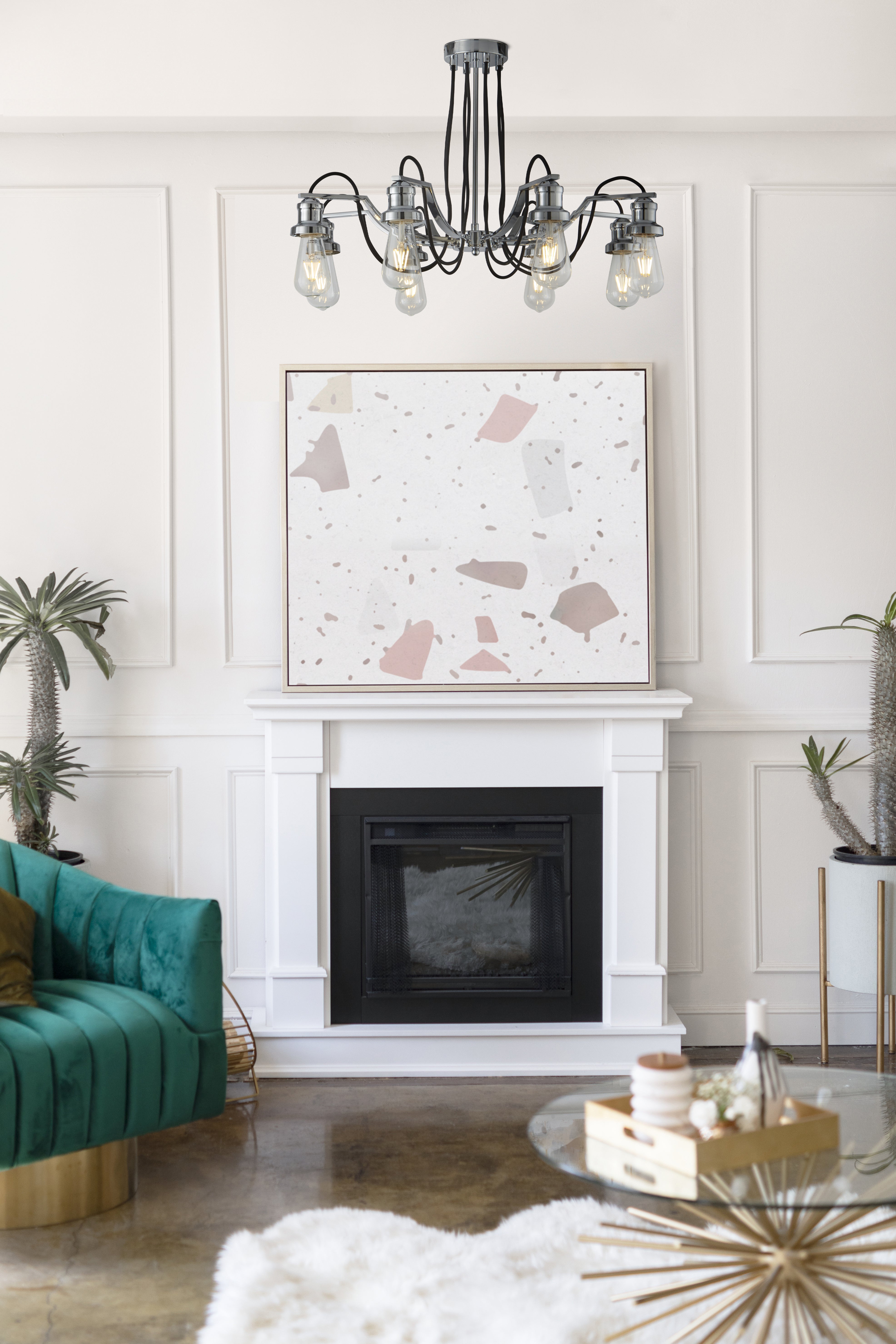 Searchlight Oban 8 Light Pendant - Chrome & Black Braided Cable