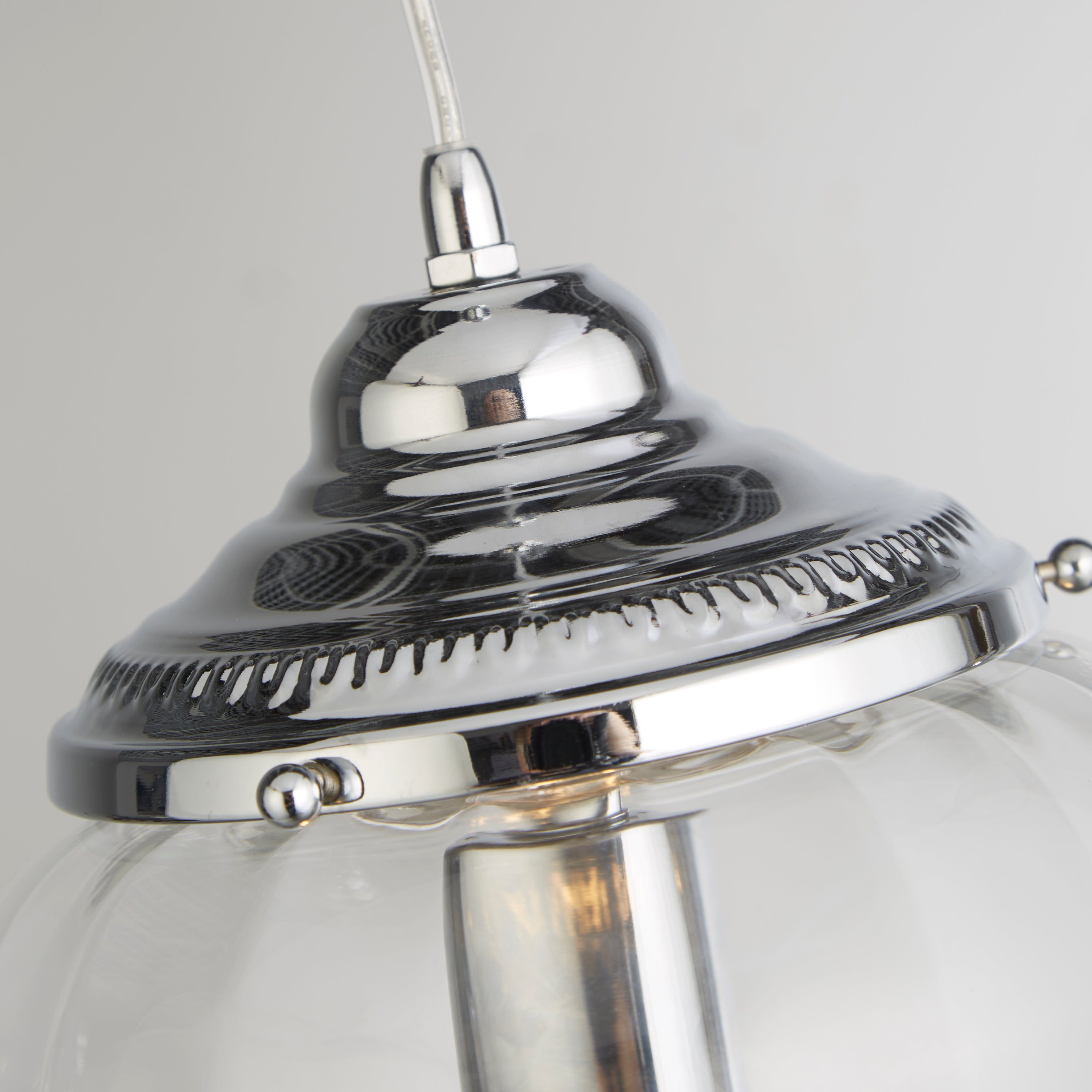 Searchlight Pembroke Single Pendant, Chrome, Clear Ribbed Glass