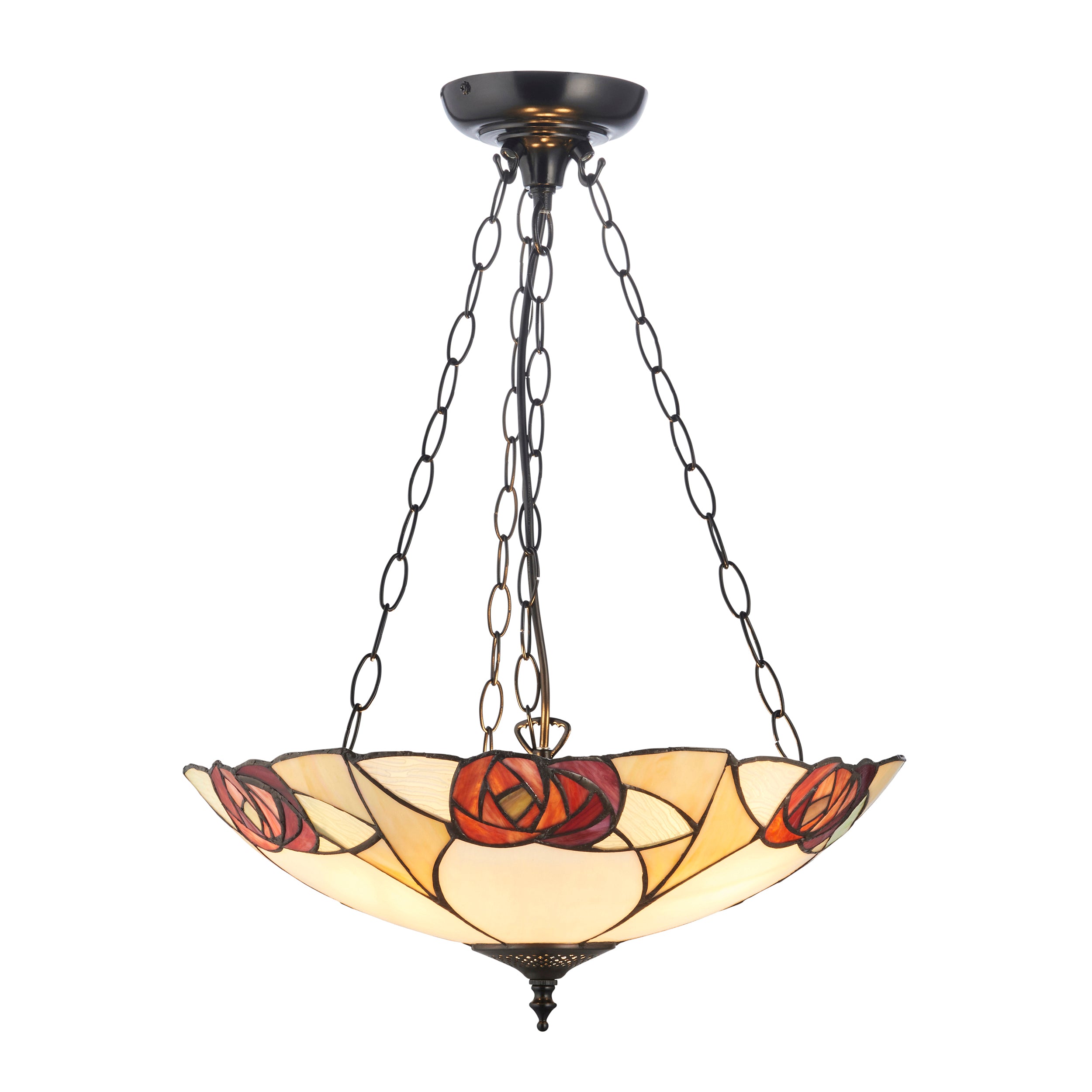 Interiors 1900 Ingram Large Inverted 3 Light Pendant - Handcrafted Tiffany Style Glass