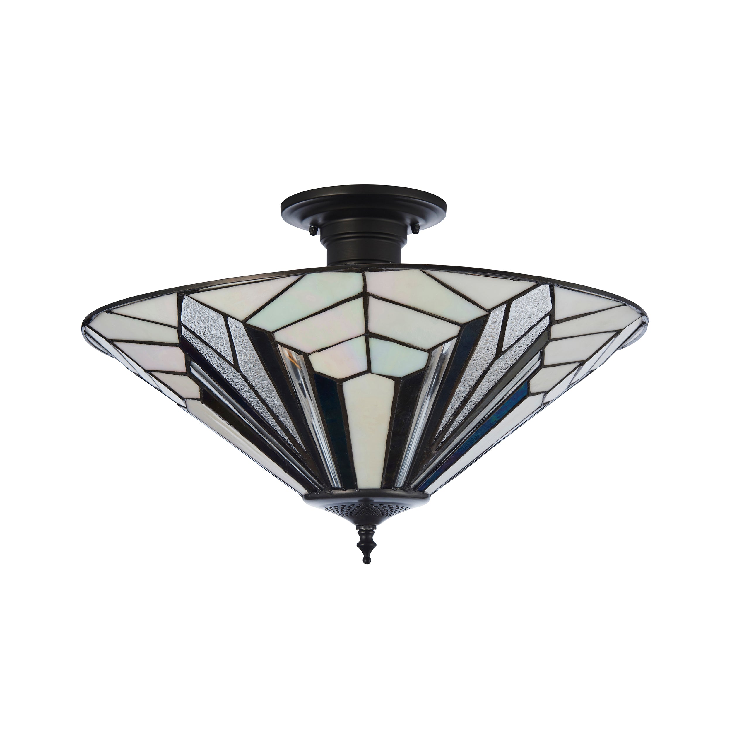 Interiors 1900 Astoria 3 Light Semi Flush Pendant -Handcrafted Tiffany Style Glass