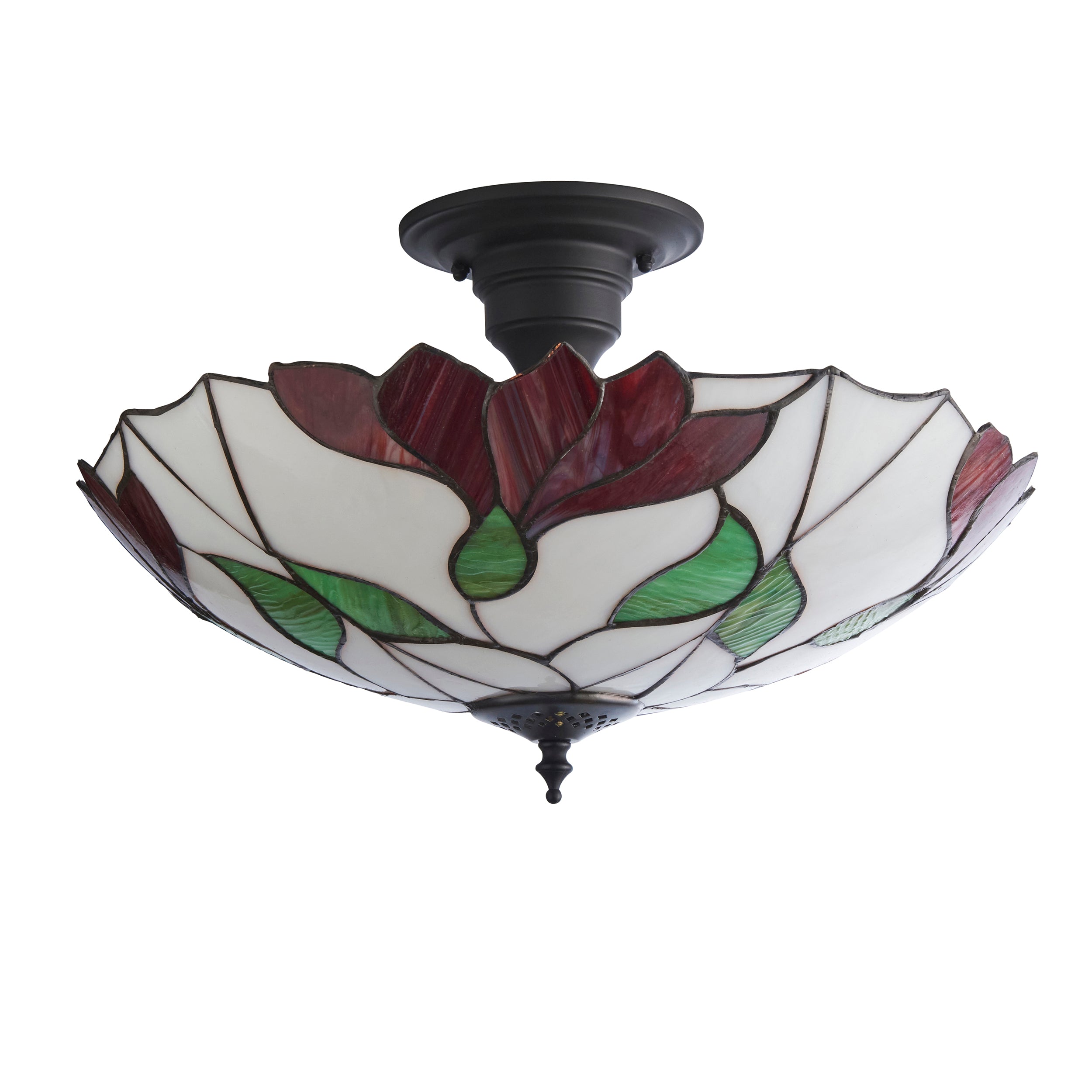 Interiors 1900 Botanica Large 3 Light Semi Flush Pendant -Handcrafted Tiffany Style Glass