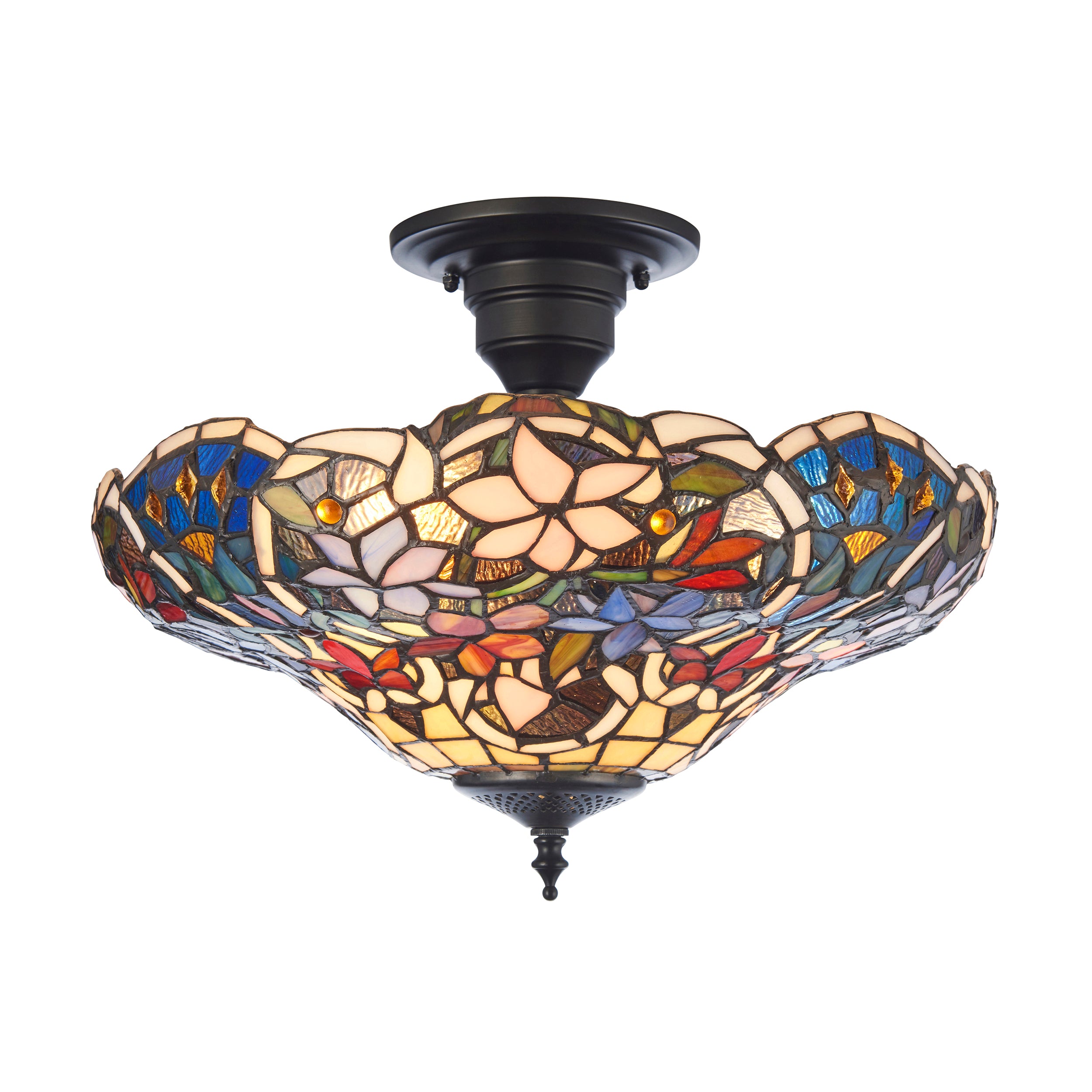 Interiors 1900 Sullivan 3 Light Semi Flush Pendant -Handcrafted Tiffany Style Glass