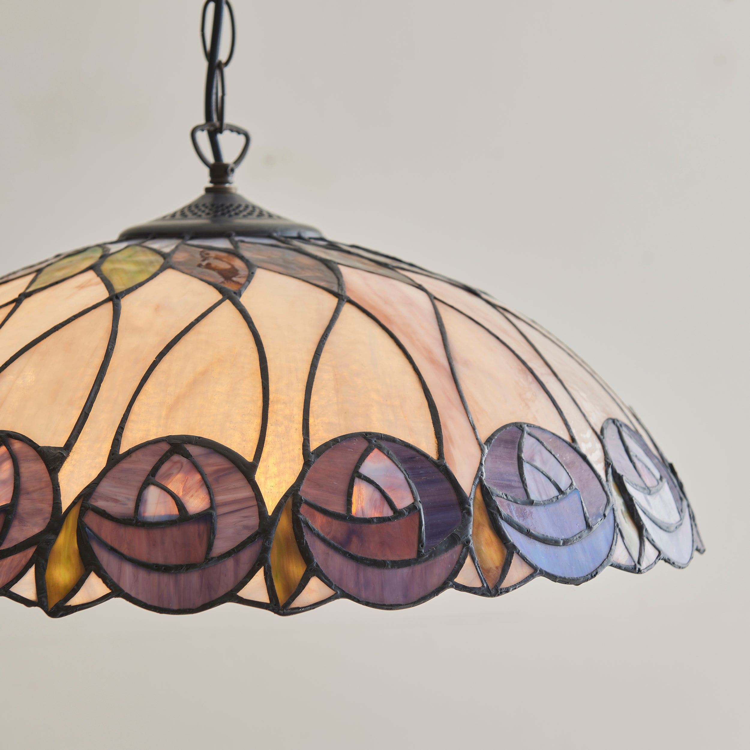 Interiors 1900 Hutchinson 3 Light Large Pendant - Handcrafted Tiffany Style Glass