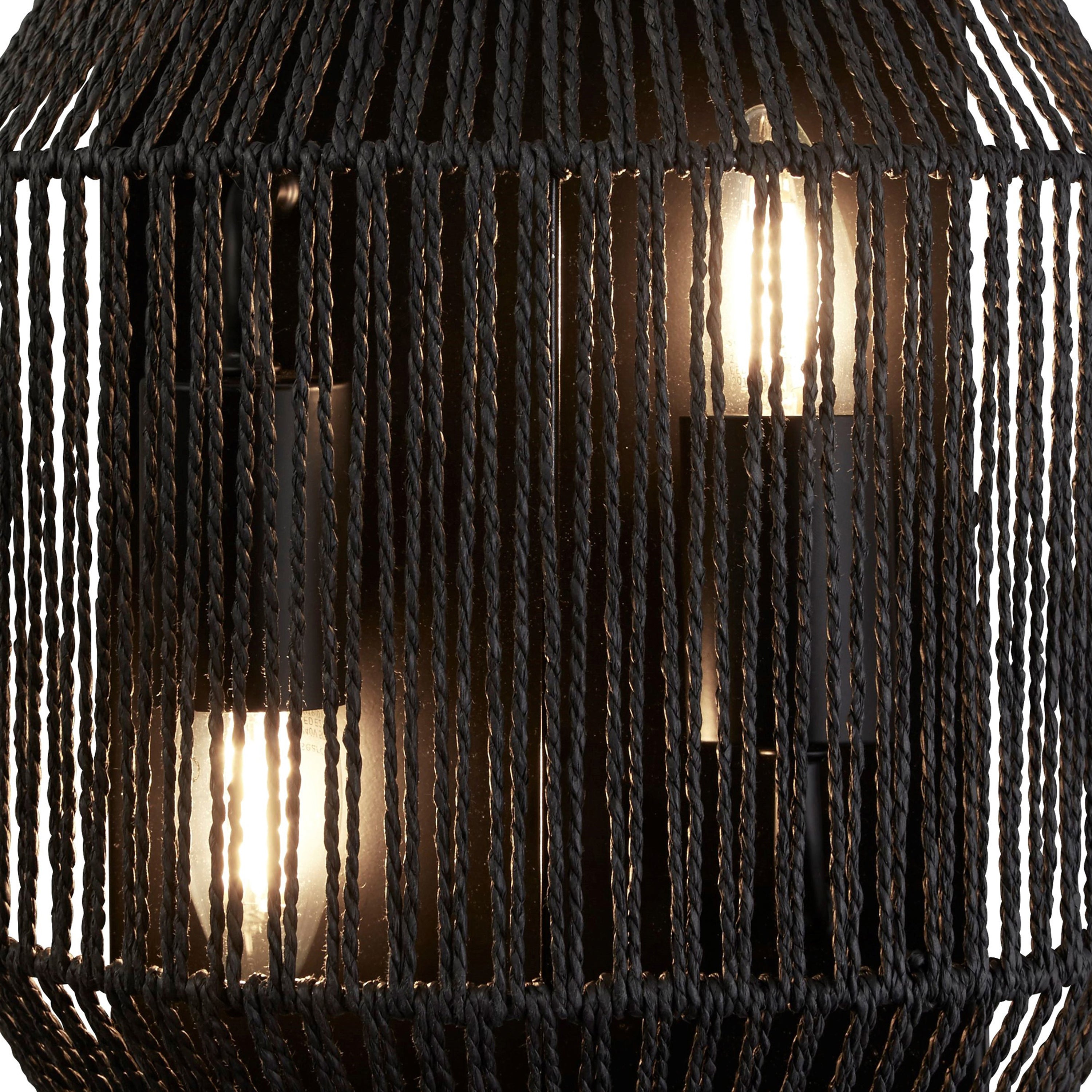 Searchlight Wyatt Wicker 2 Light Wall Light - Black Wyatt Wicker
