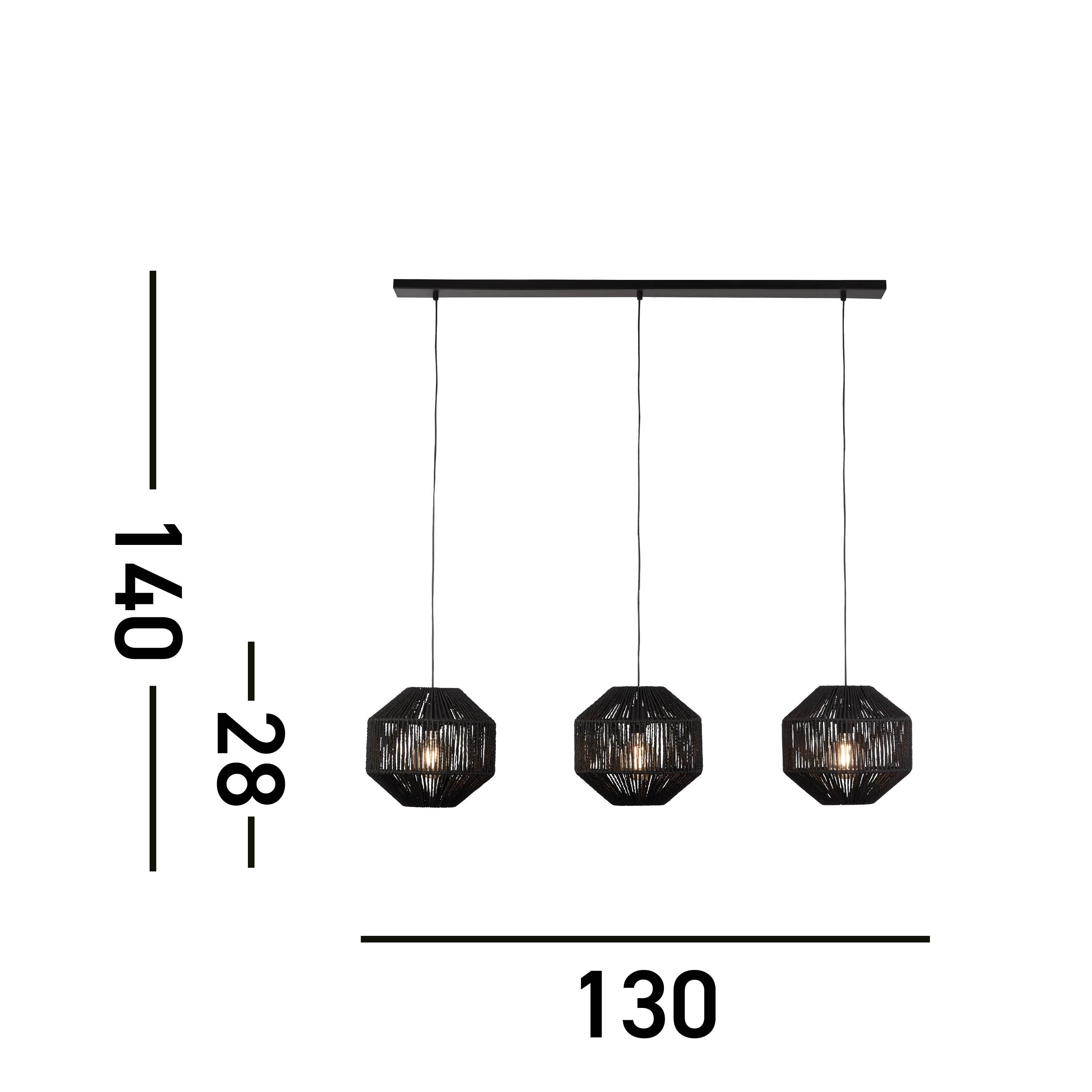 Searchlight Gainsborough 3 Light Linear Pendant - Black Wicker