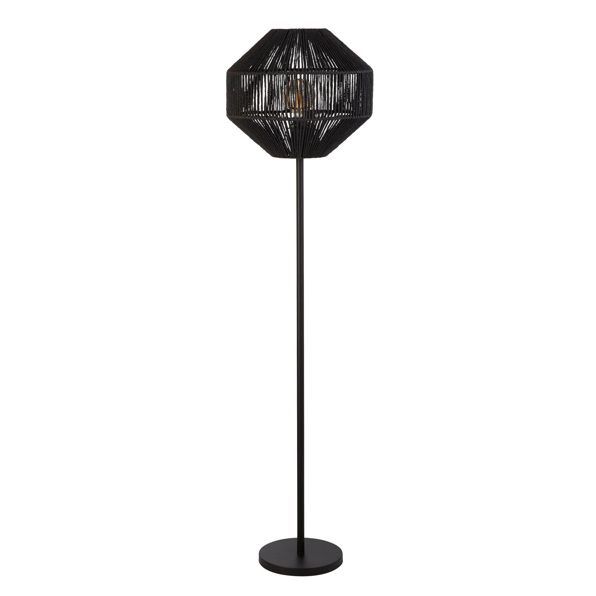 Searchlight Wyatt Wicker Floor Lamp - Black Wyatt Wicker