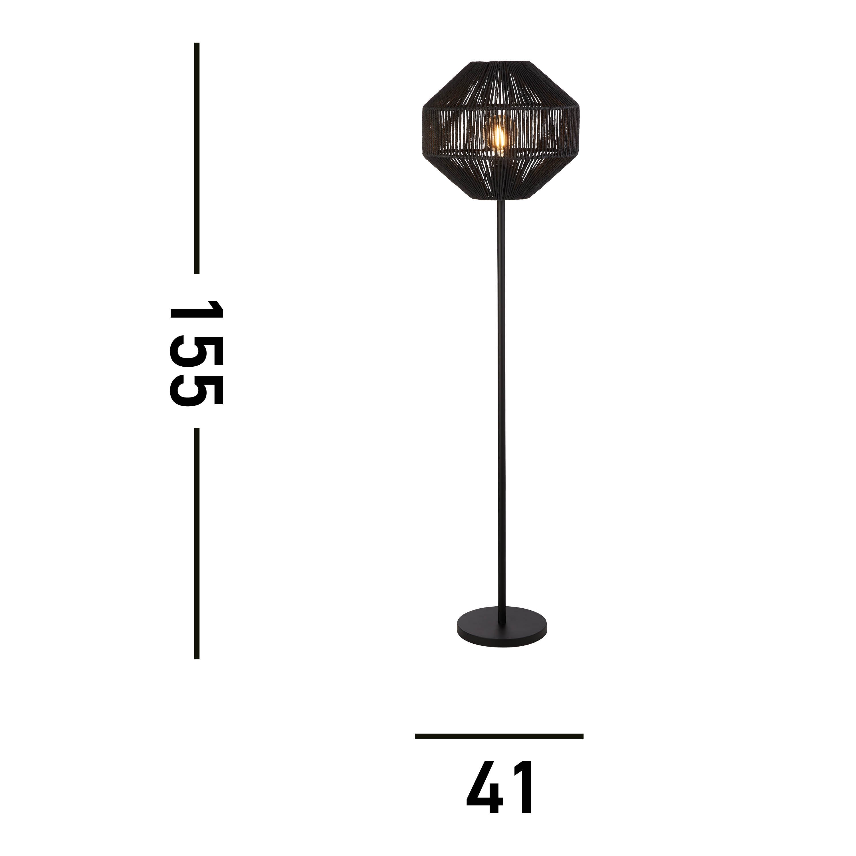 Searchlight Wyatt Wicker Floor Lamp - Black Wyatt Wicker