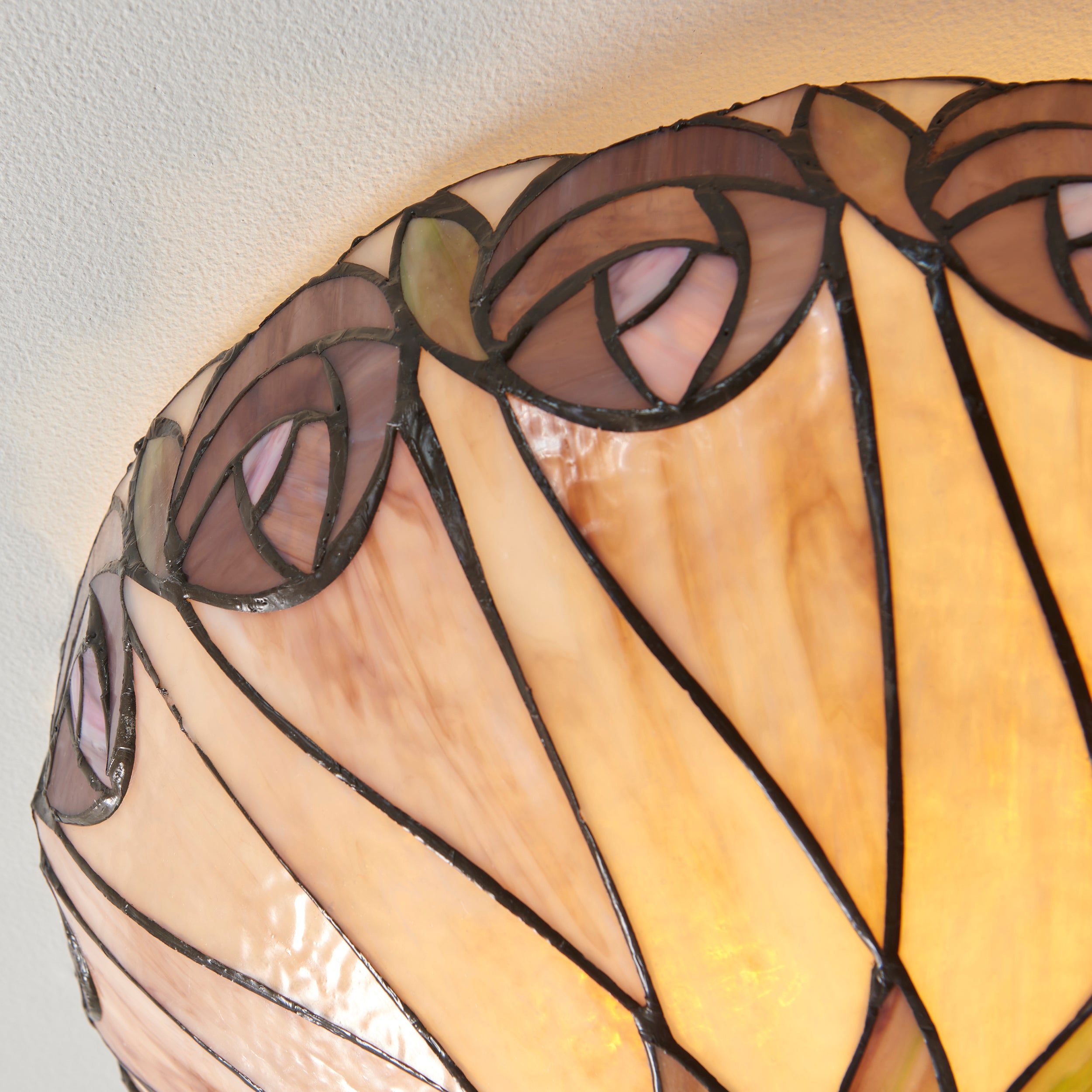 Interiors 1900 Hutchinson Medium 2 Light Flush Fitting Pendant -Handcrafted Tiffany Style Glass