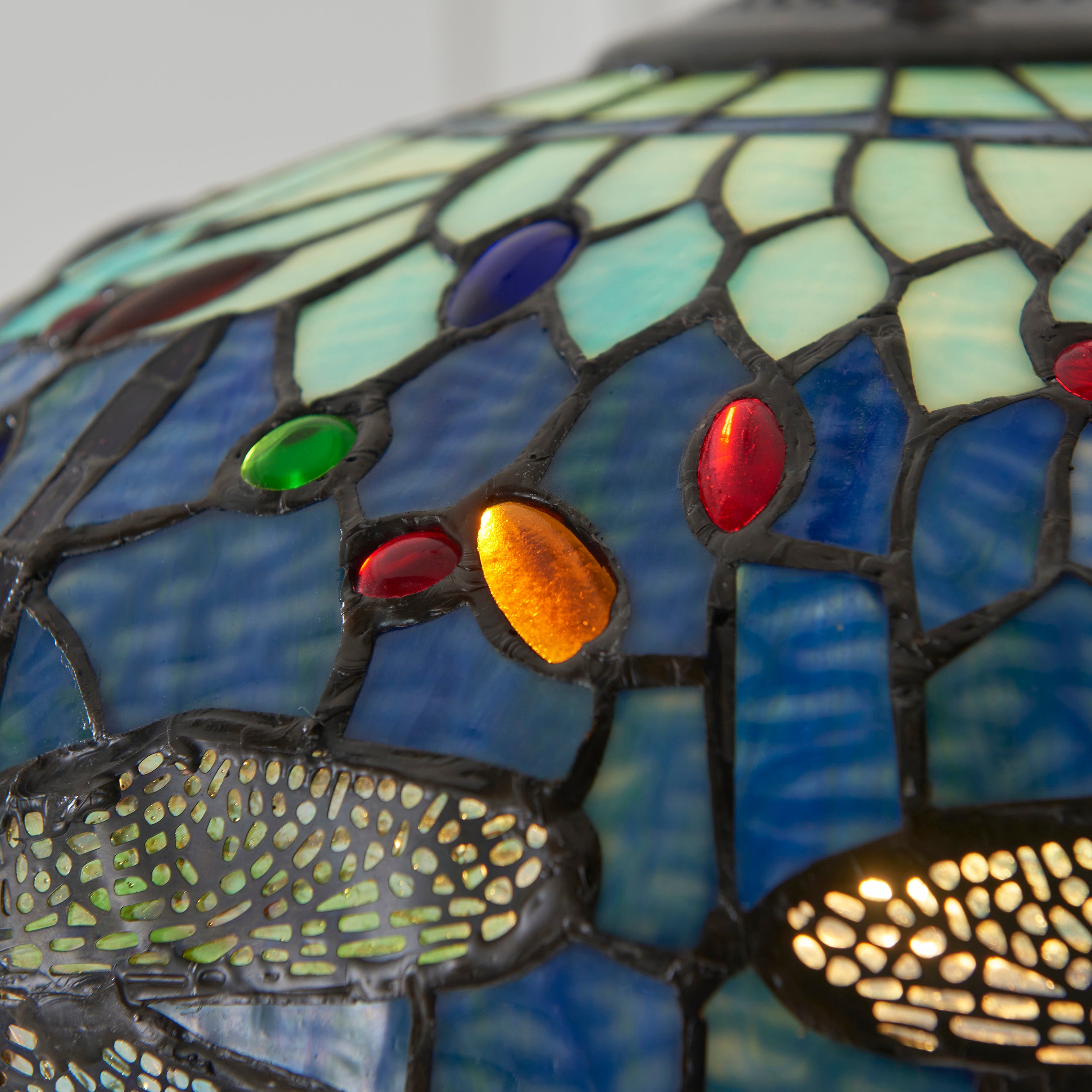 Interiors 1900 Dragonfly Blue Medium Pendant - Handcrafted Tiffany Style Glass