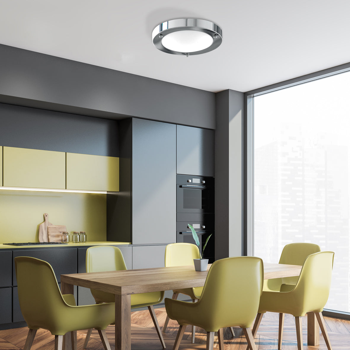 Searchlight Barmouth Bathroom Flush Fitting IP44 Single - 31cm Chrome Domed White Glass